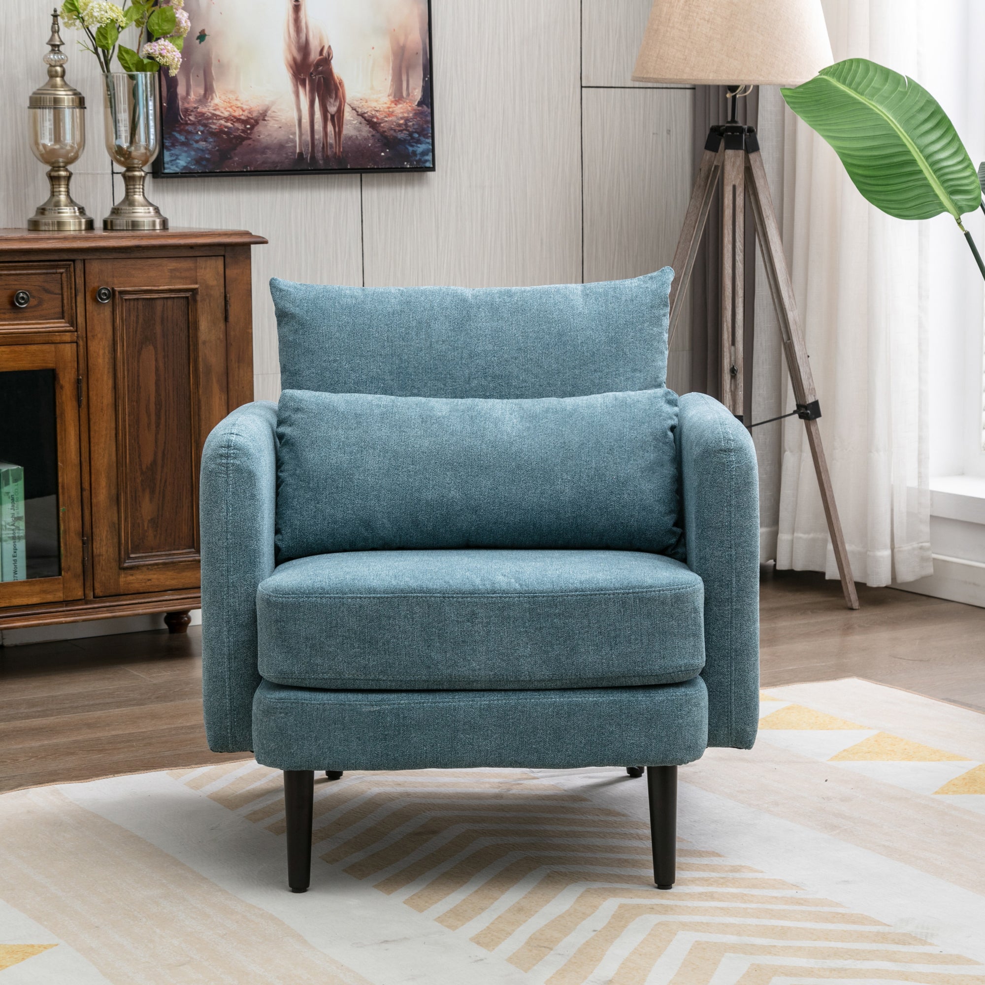 Velvet Polyester Upholstered Armchair with Pillow