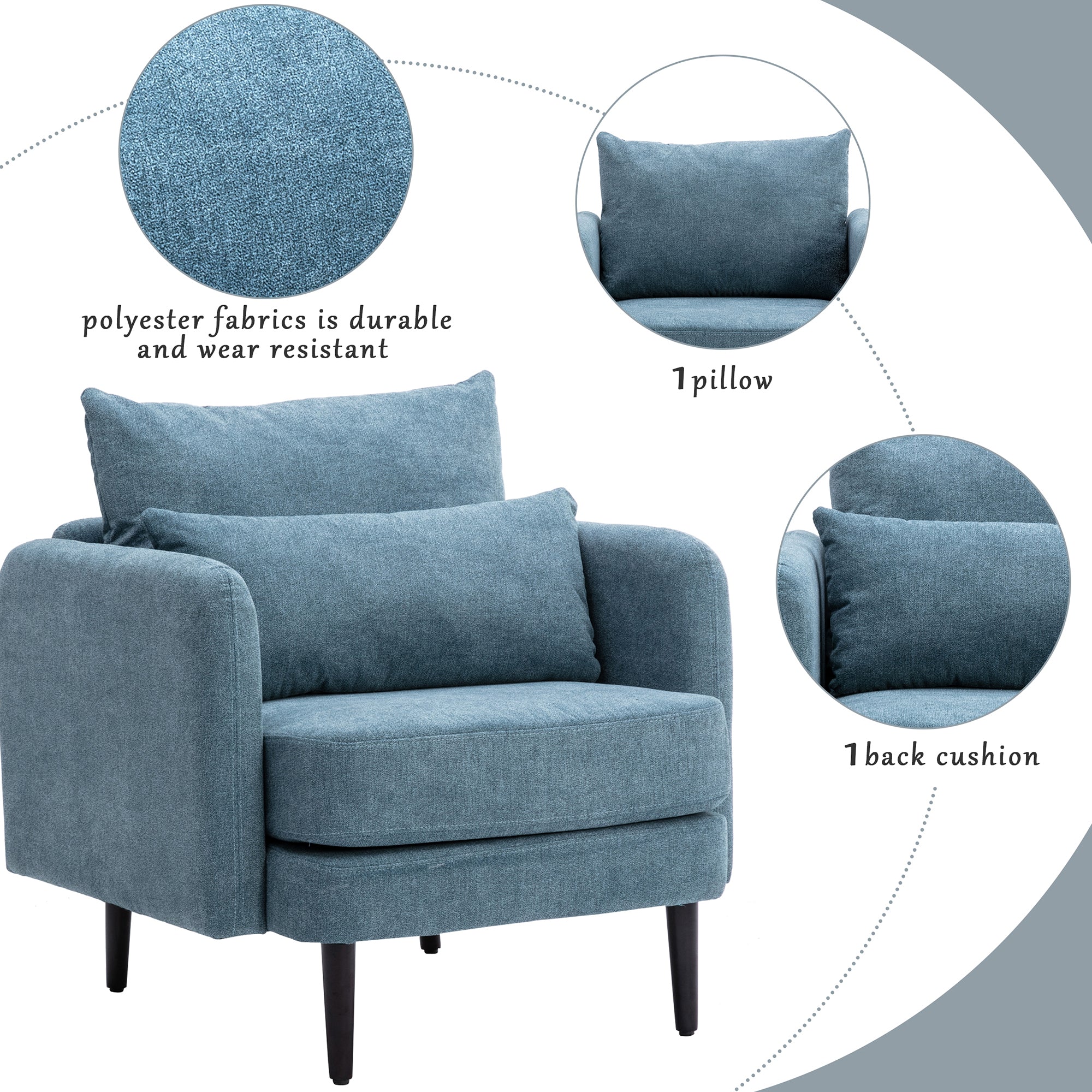 Velvet Polyester Upholstered Armchair with Pillow