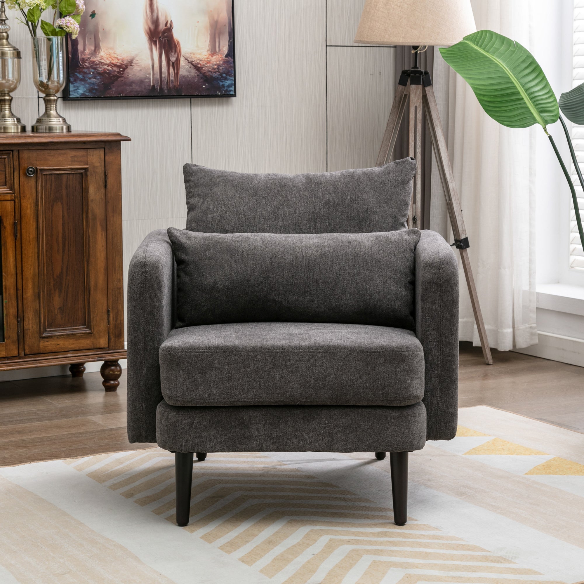 Velvet Polyester Upholstered Armchair with Pillow