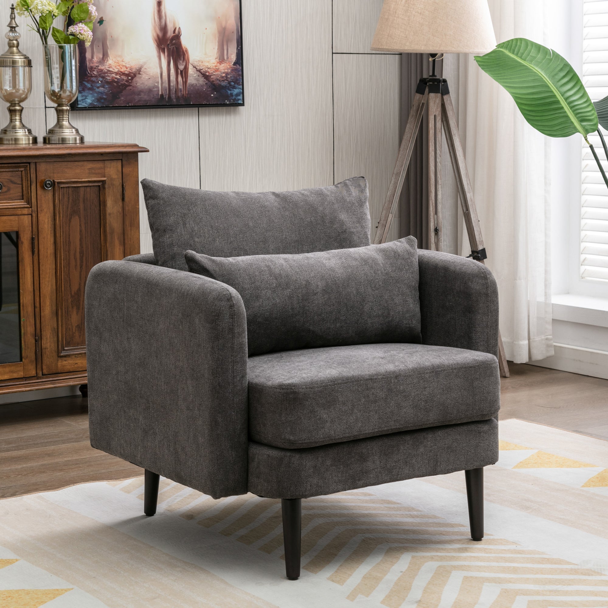 Velvet Polyester Upholstered Armchair with Pillow