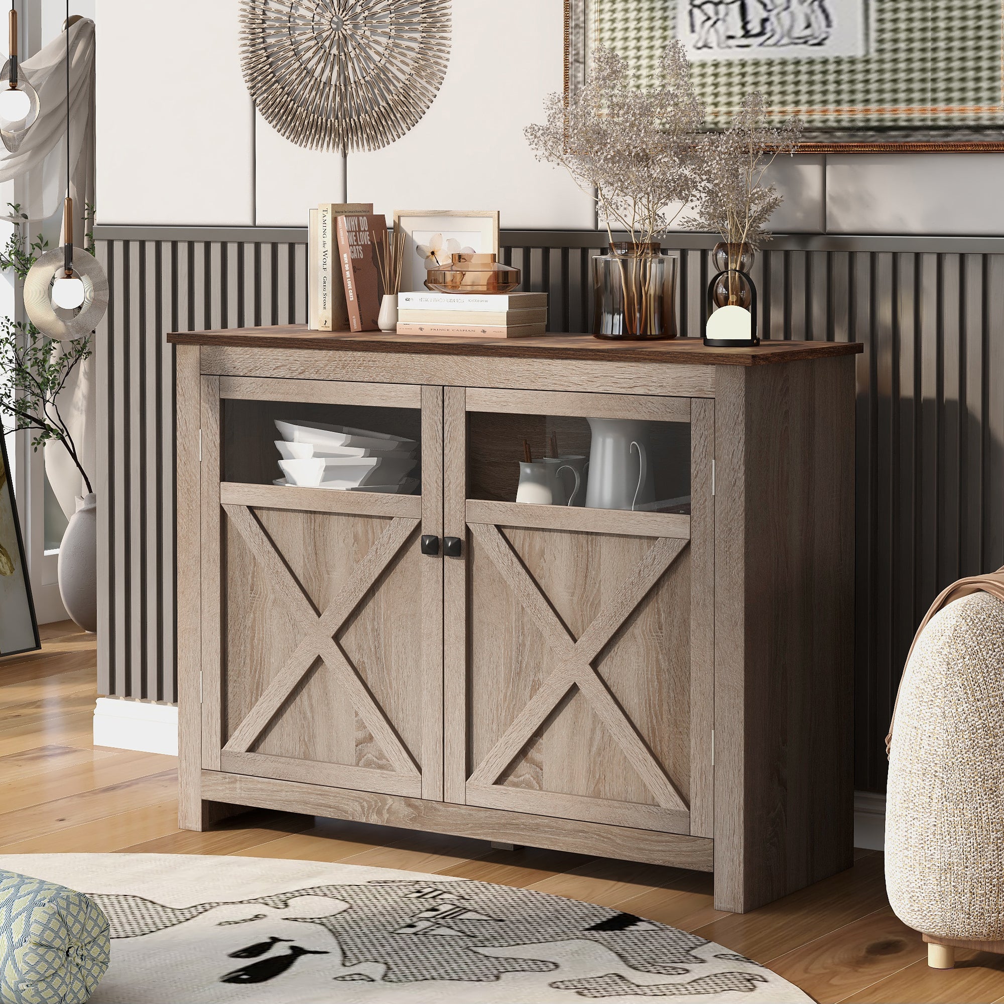 48" Wide Wood 2-door Sideboard with Adjustable Shelves