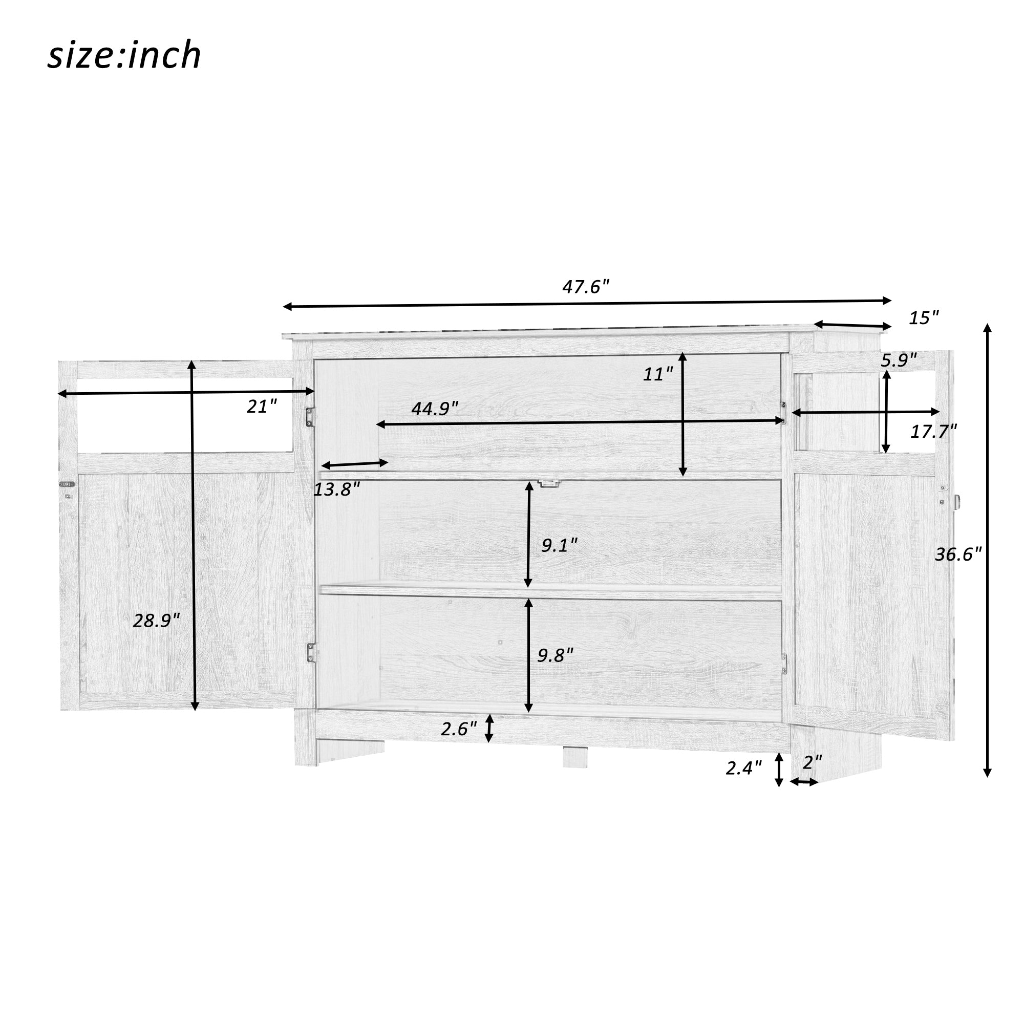 48" Wide Wood 2-door Sideboard with Adjustable Shelves