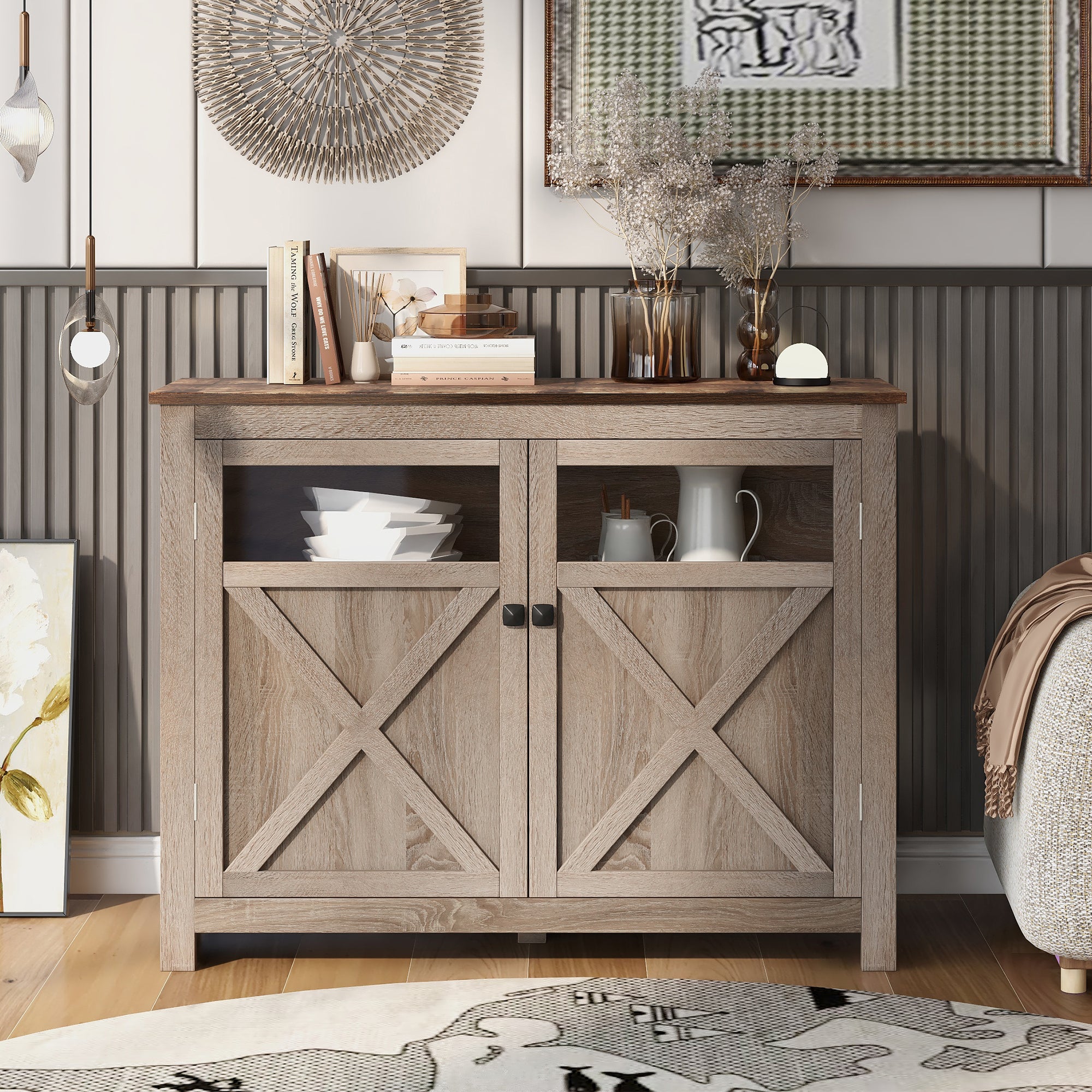 48" Wide Wood 2-door Sideboard with Adjustable Shelves