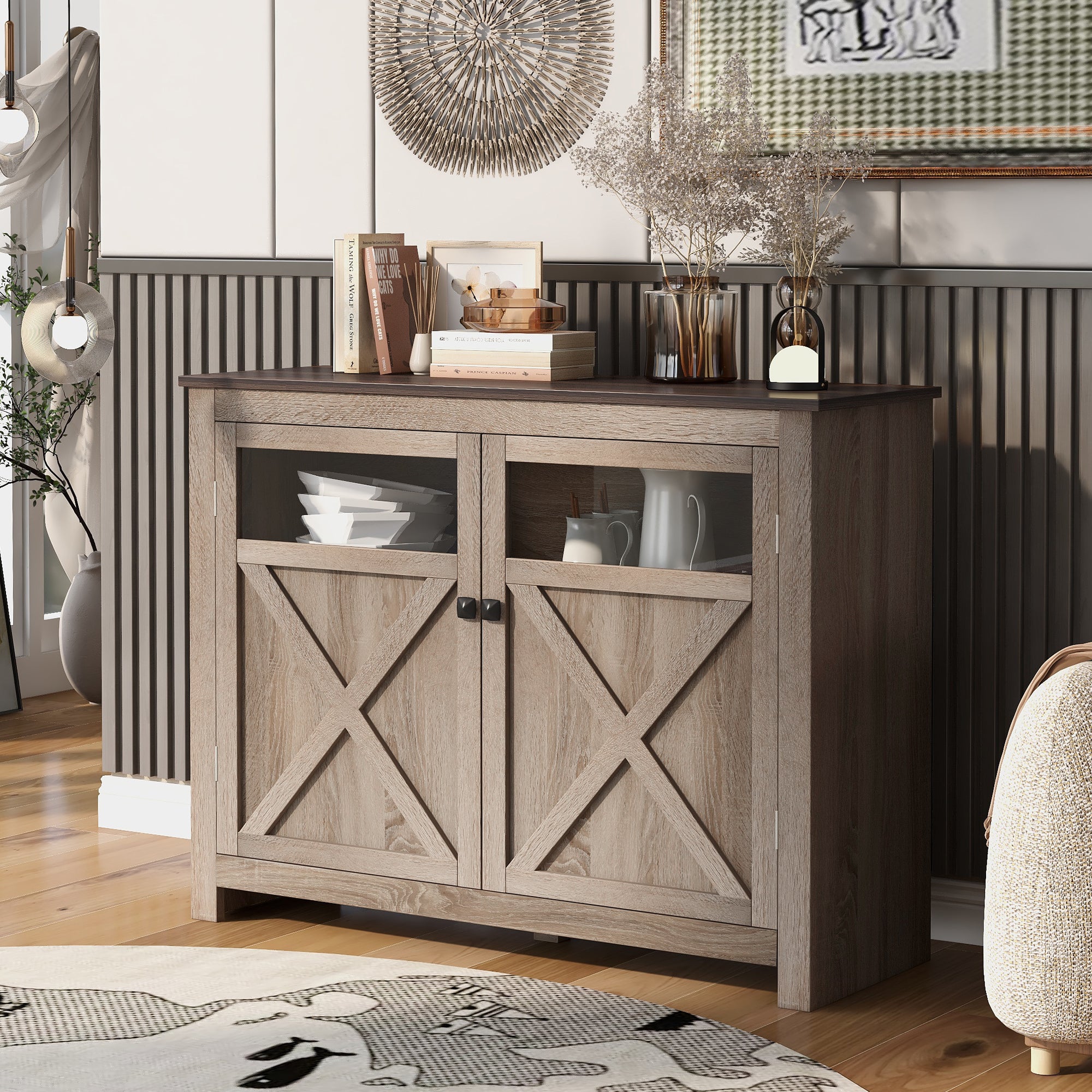48" Wide Wood 2-door Sideboard with Adjustable Shelves