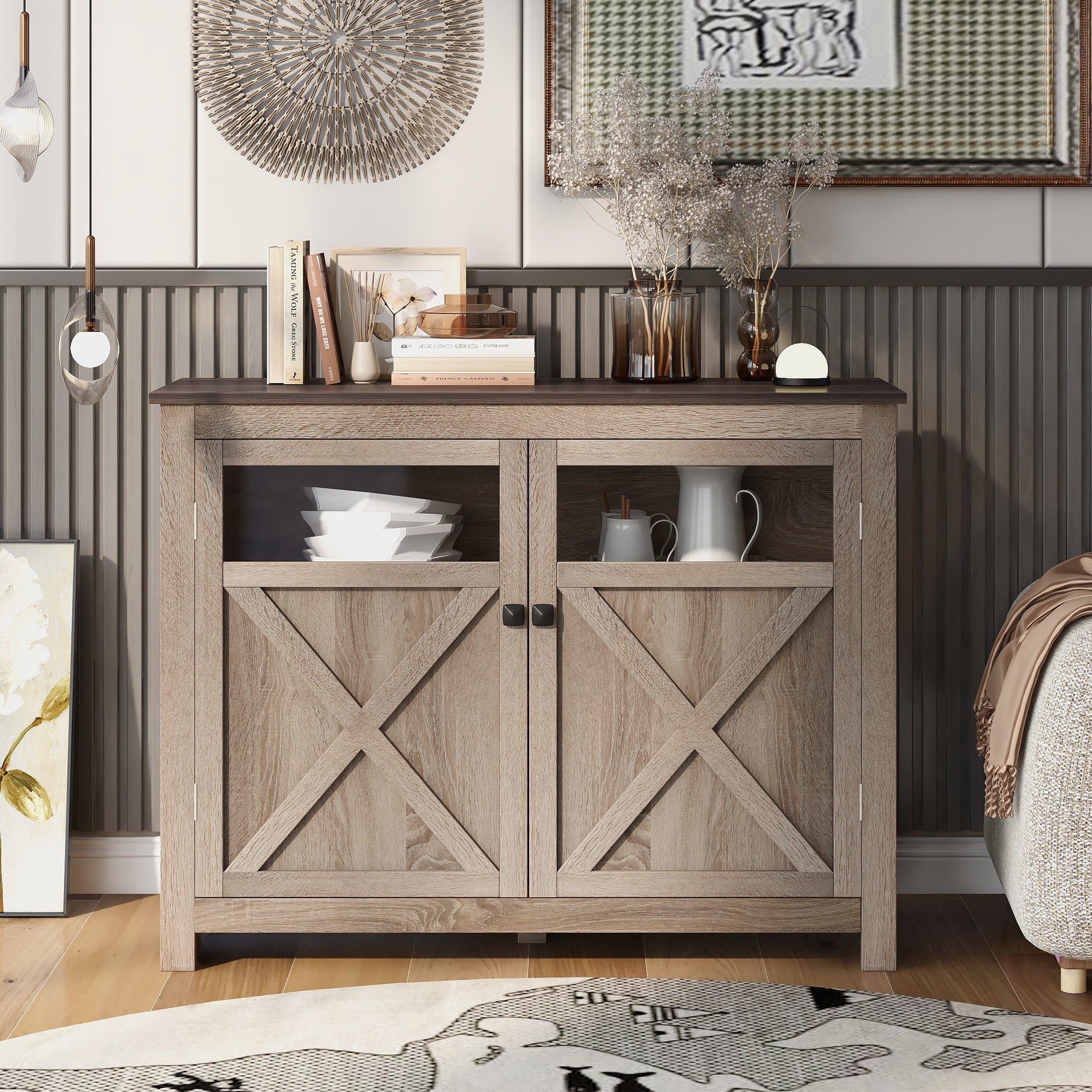 48" Wide Wood 2-door Sideboard with Adjustable Shelves