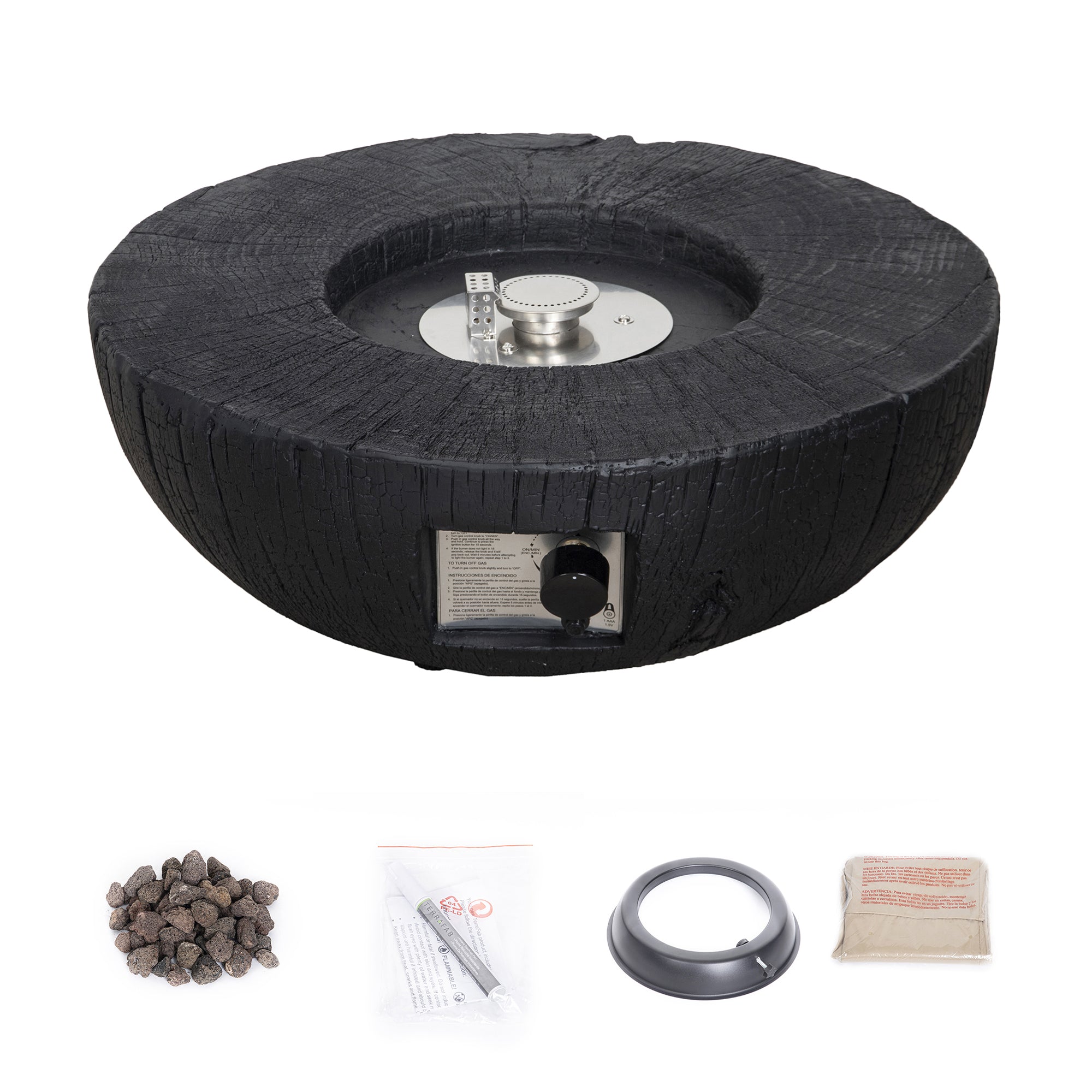 Round Faux Stone Outdoor Fire Pit with Rain Cover