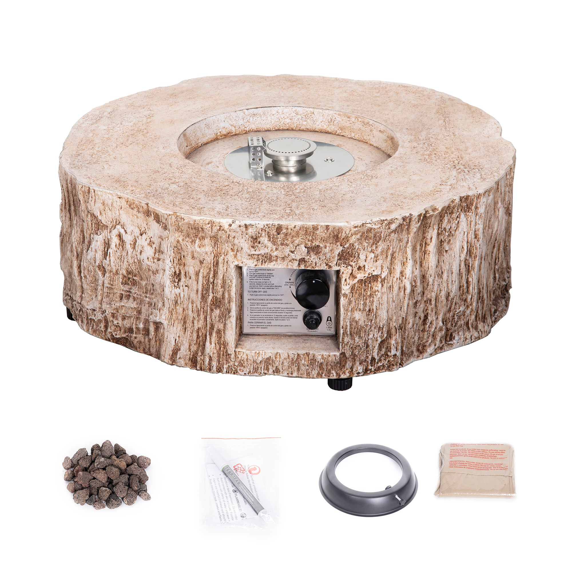 Round Faux Stone Outdoor Fire Pit with Rain Cover