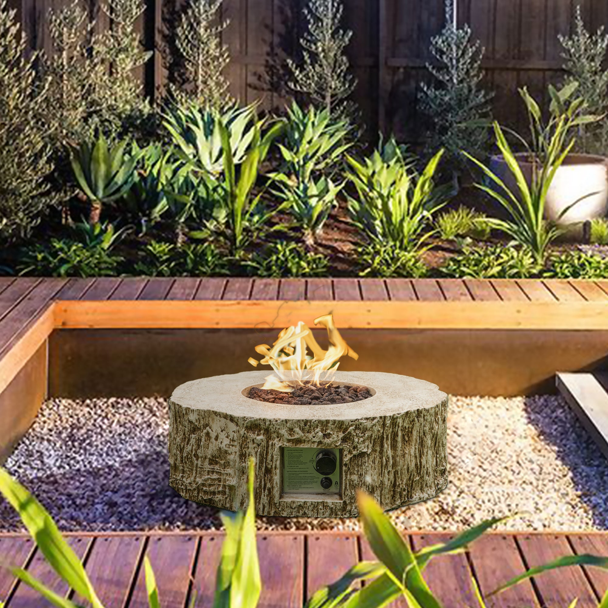 Round Faux Stone Outdoor Fire Pit with Rain Cover