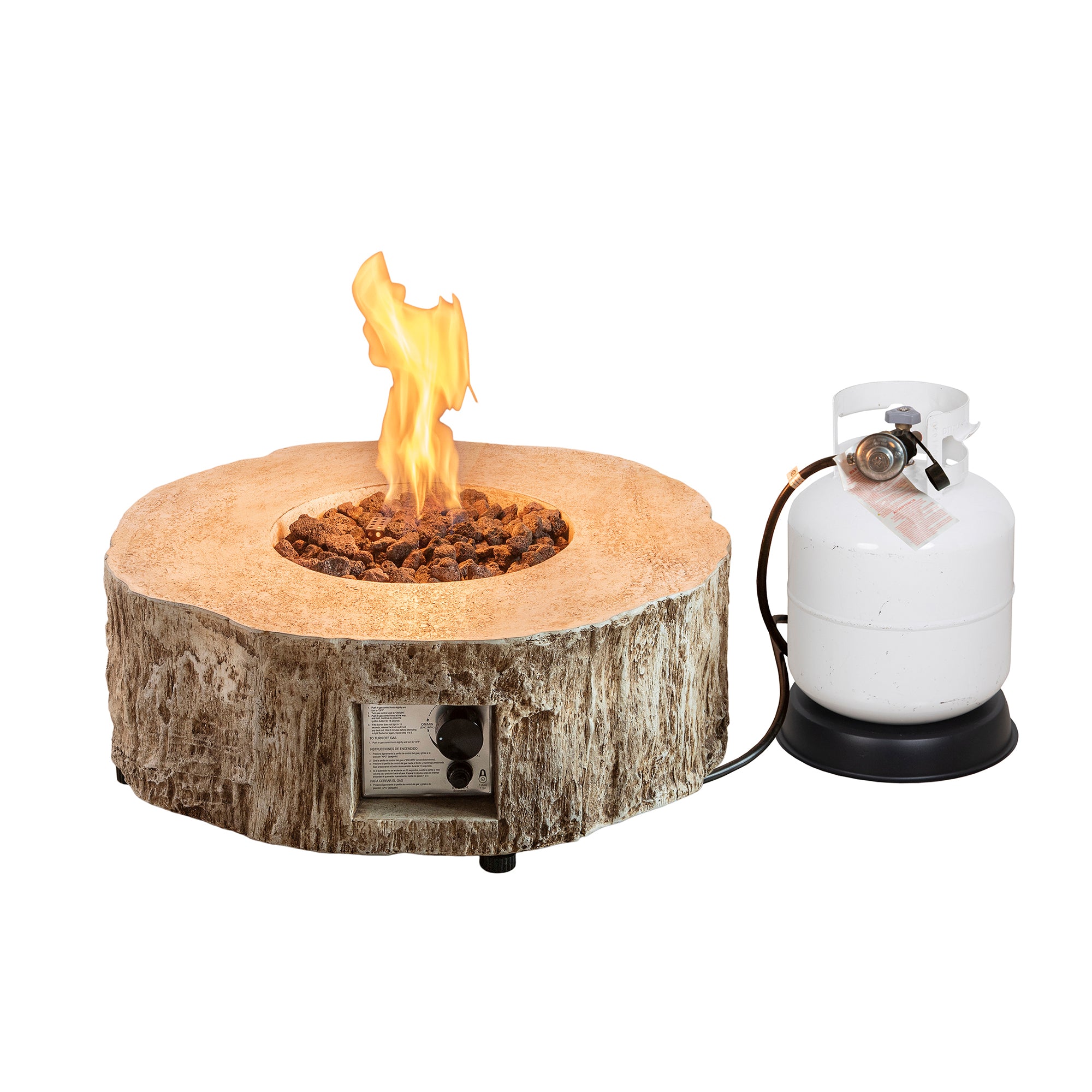 Round Faux Stone Outdoor Fire Pit with Rain Cover