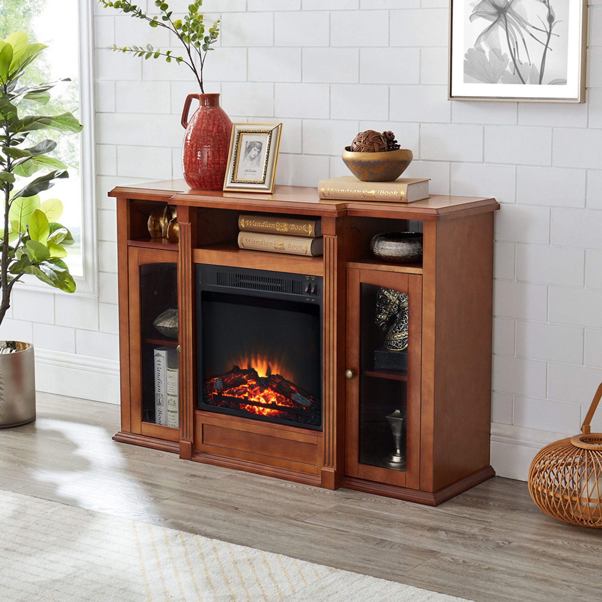 45-inch Freestanding Electric Fireplace with Storage Space