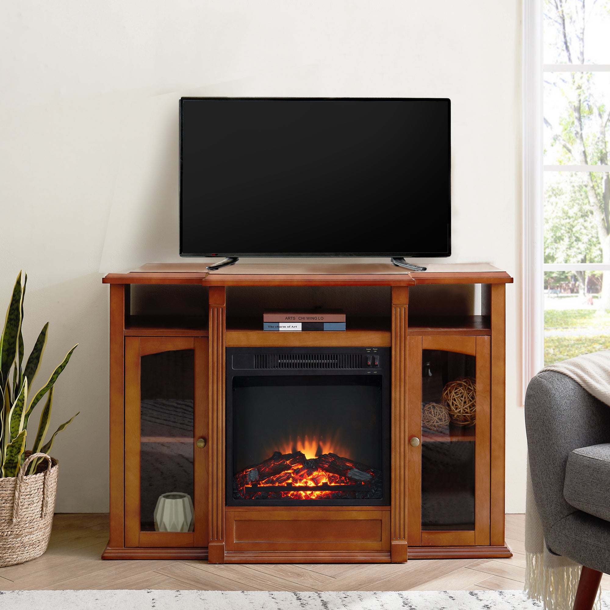 45-inch Freestanding Electric Fireplace with Storage Space