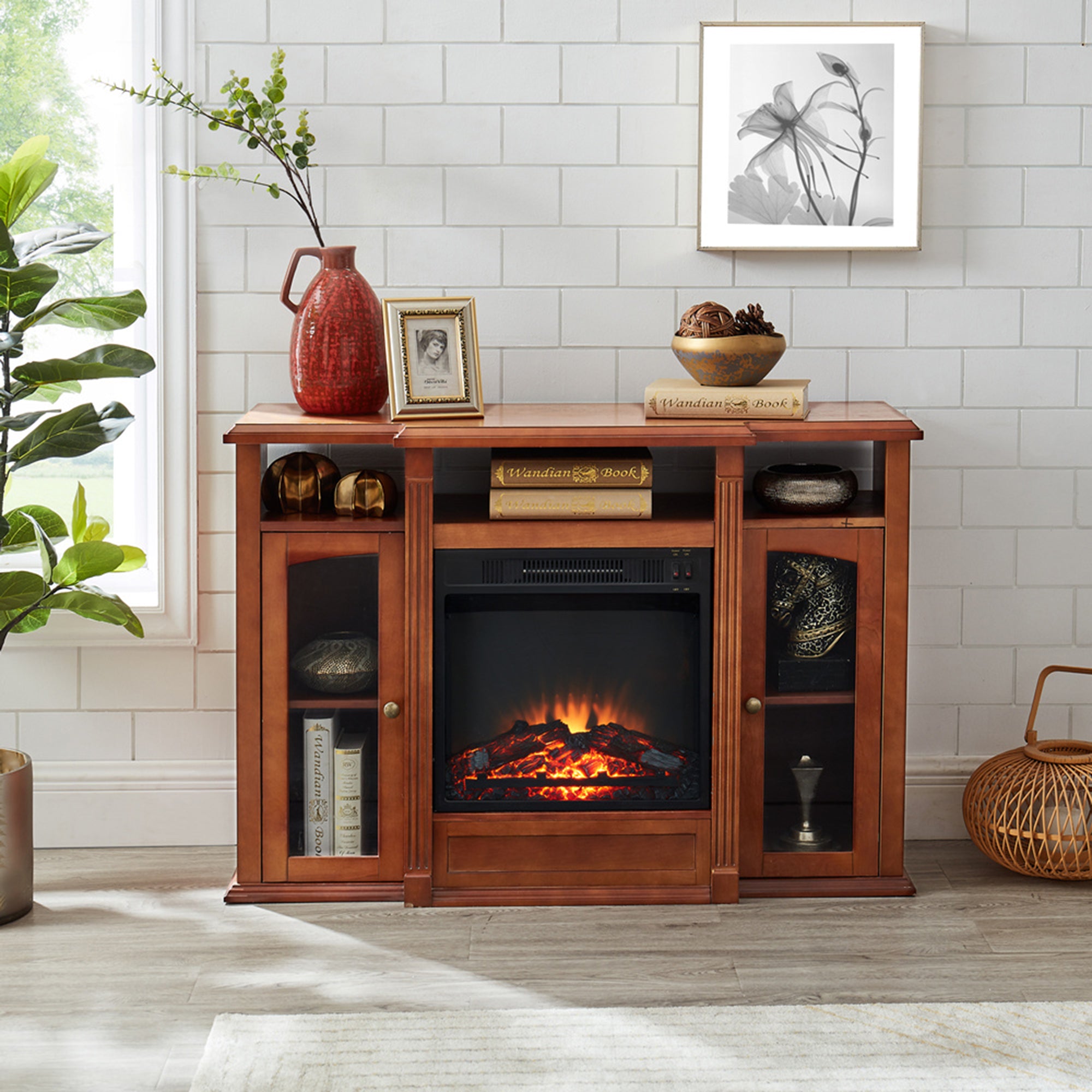45-inch Freestanding Electric Fireplace with Storage Space