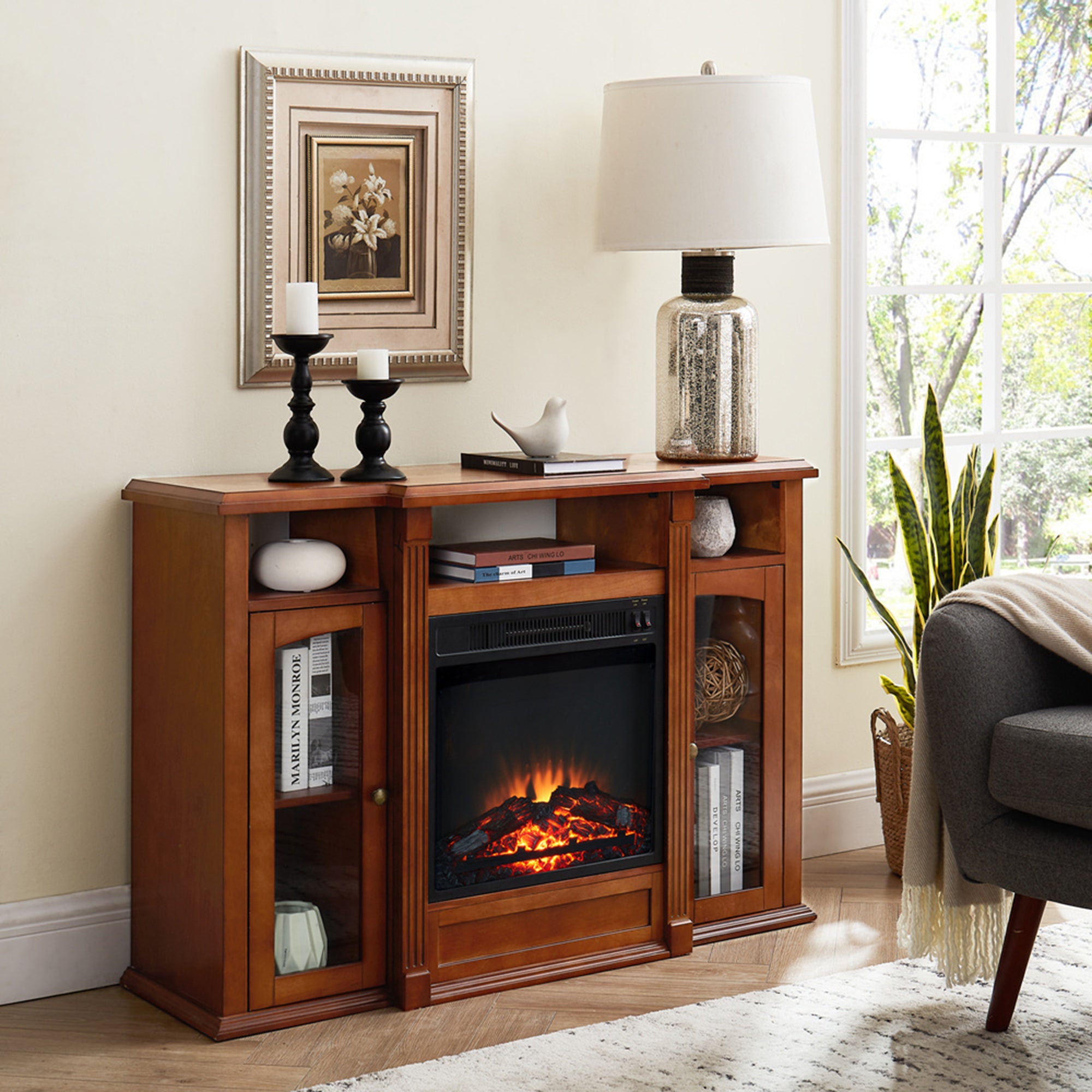 45-inch Freestanding Electric Fireplace with Storage Space