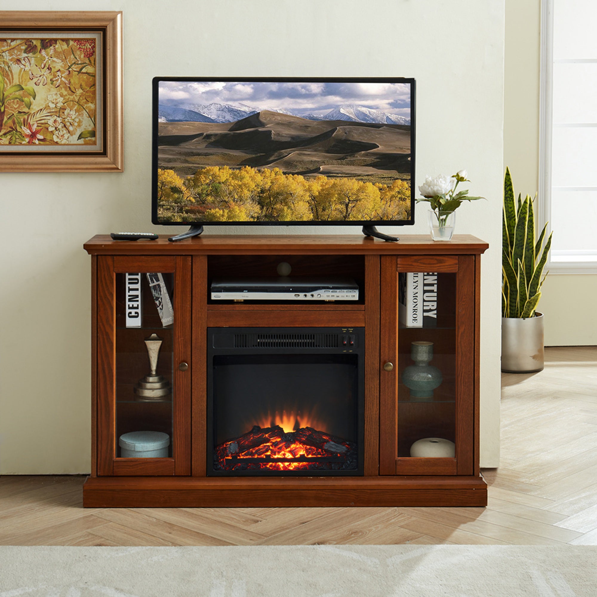 46-inch Freestanding Electric Fireplace with Storage Space