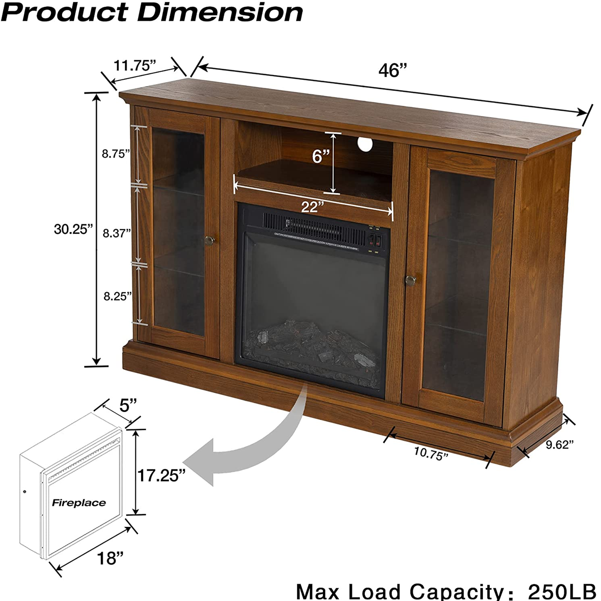 46-inch Freestanding Electric Fireplace with Storage Space