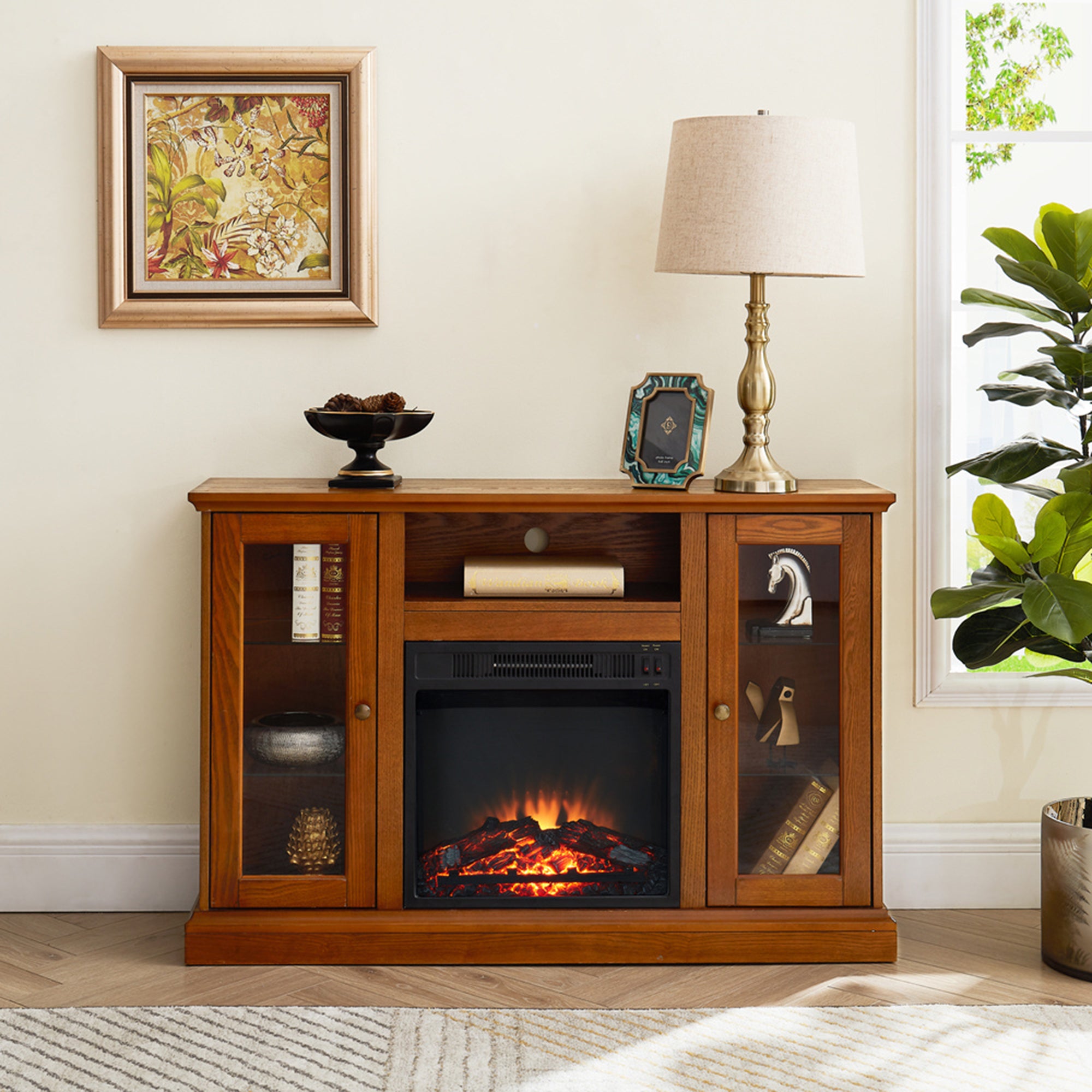 46-inch Freestanding Electric Fireplace with Storage Space