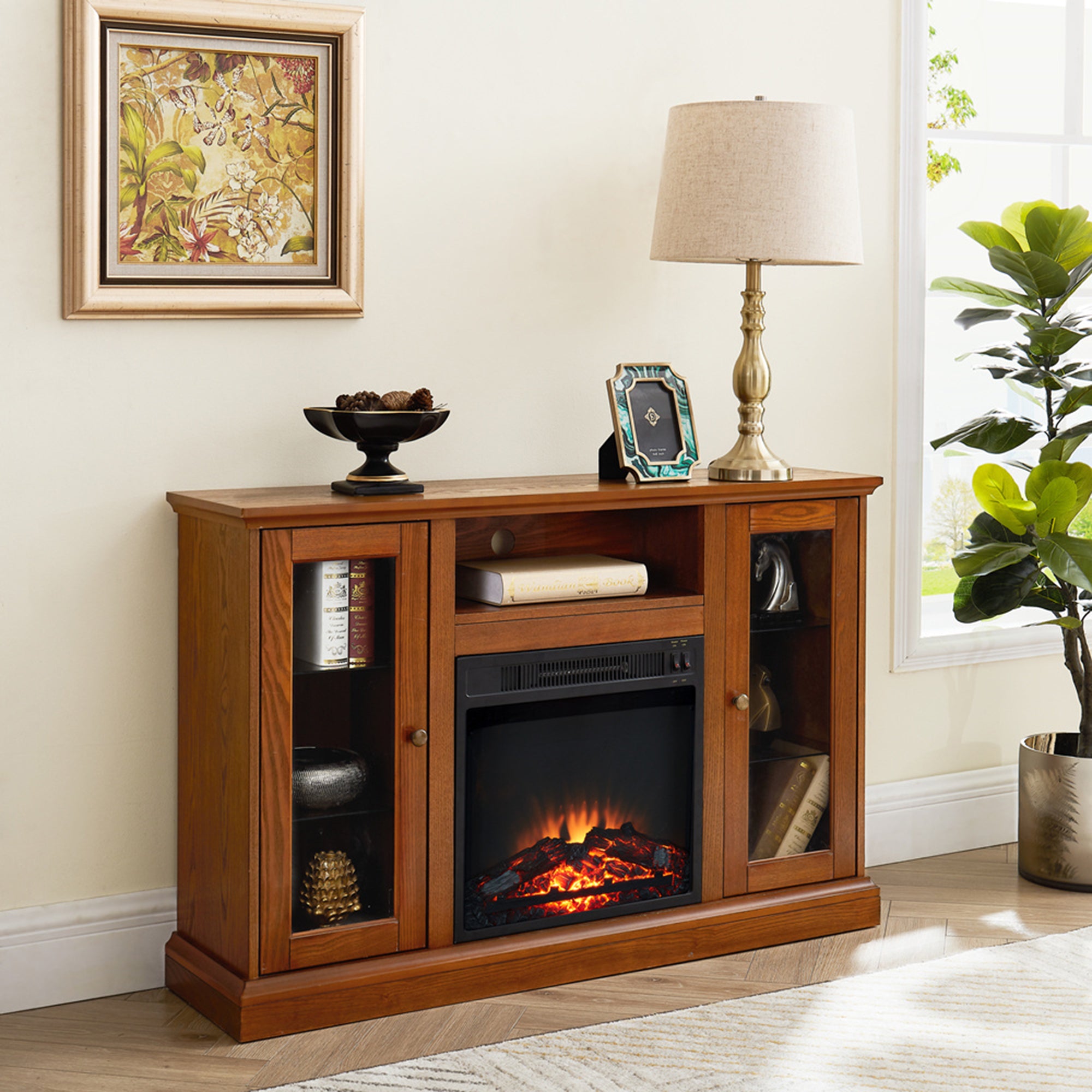 46-inch Freestanding Electric Fireplace with Storage Space