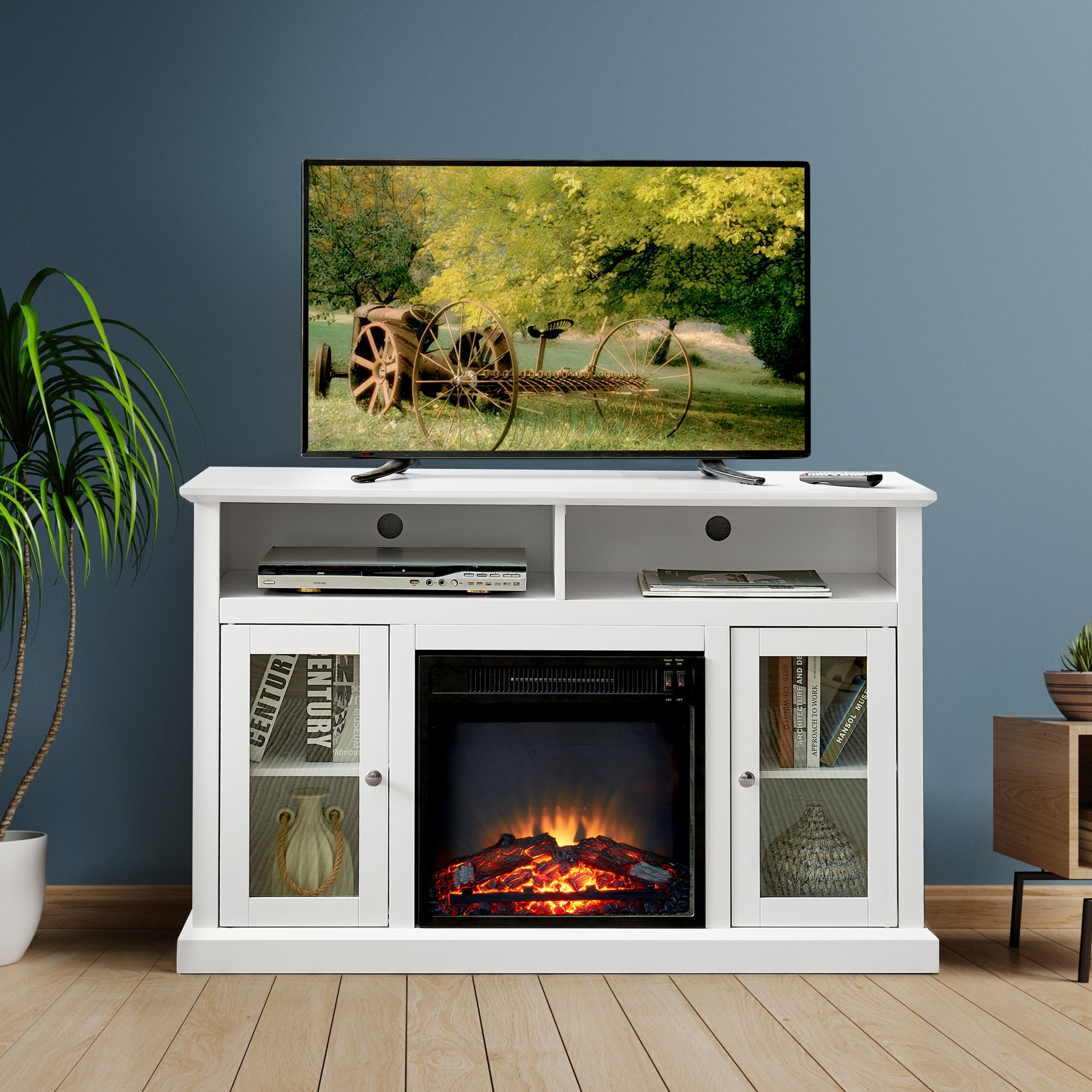 48-inch Freestanding Electric Fireplace with Storage Space