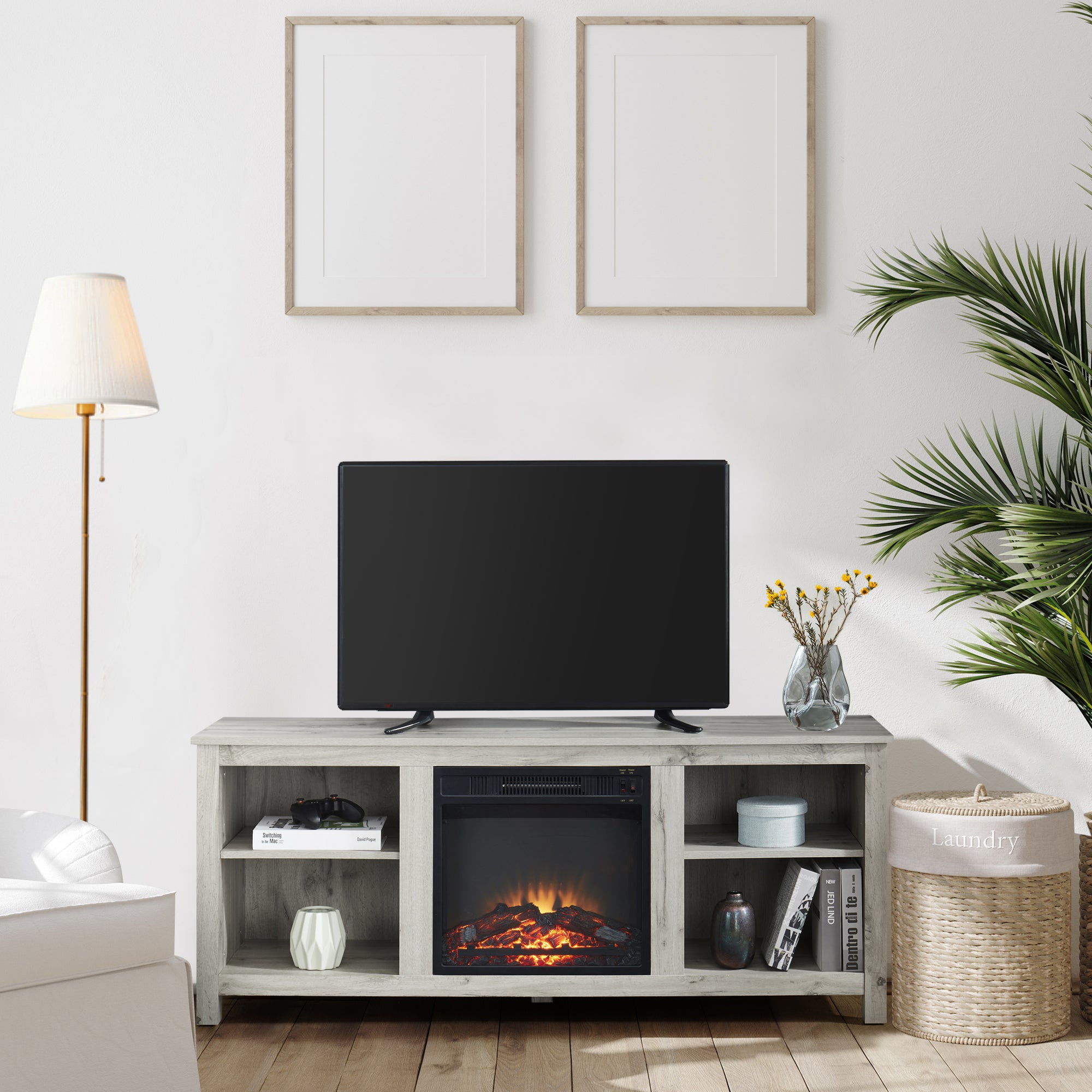 58-inch Freestanding Electric Fireplace TV Stand with Adjustable Shelves