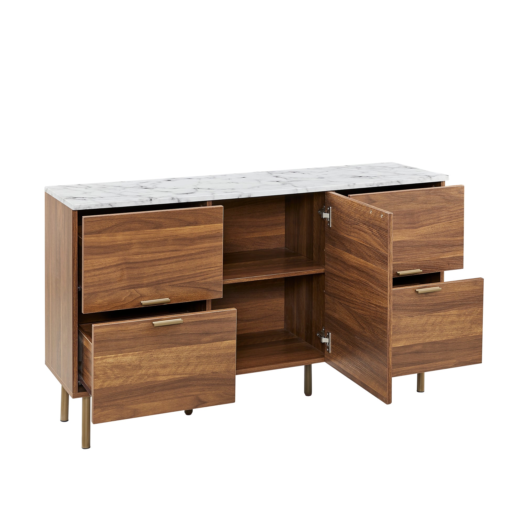 48" Wide Wood 4 Drawers Storage Sideboard  with Shelves