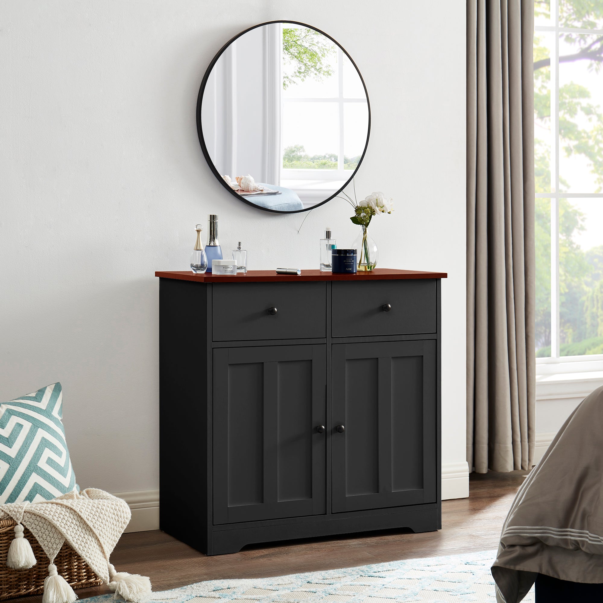 32" Wide Wood 2 Drawers Sideboard with Interior Shelves
