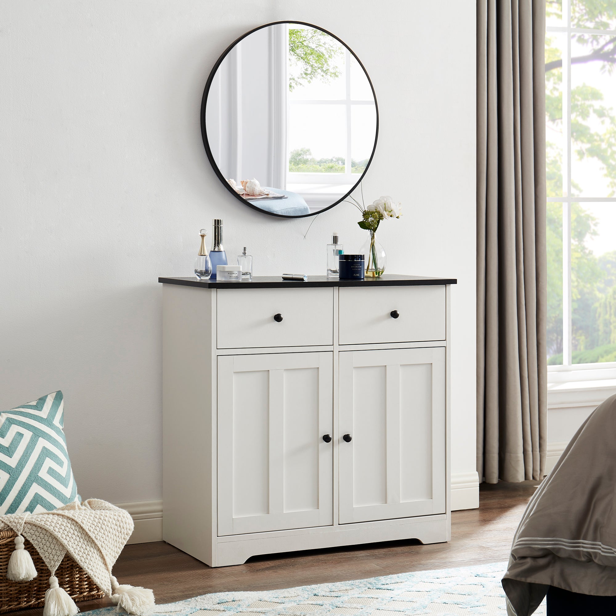 32" Wide Wood 2 Drawers Sideboard with Interior Shelves