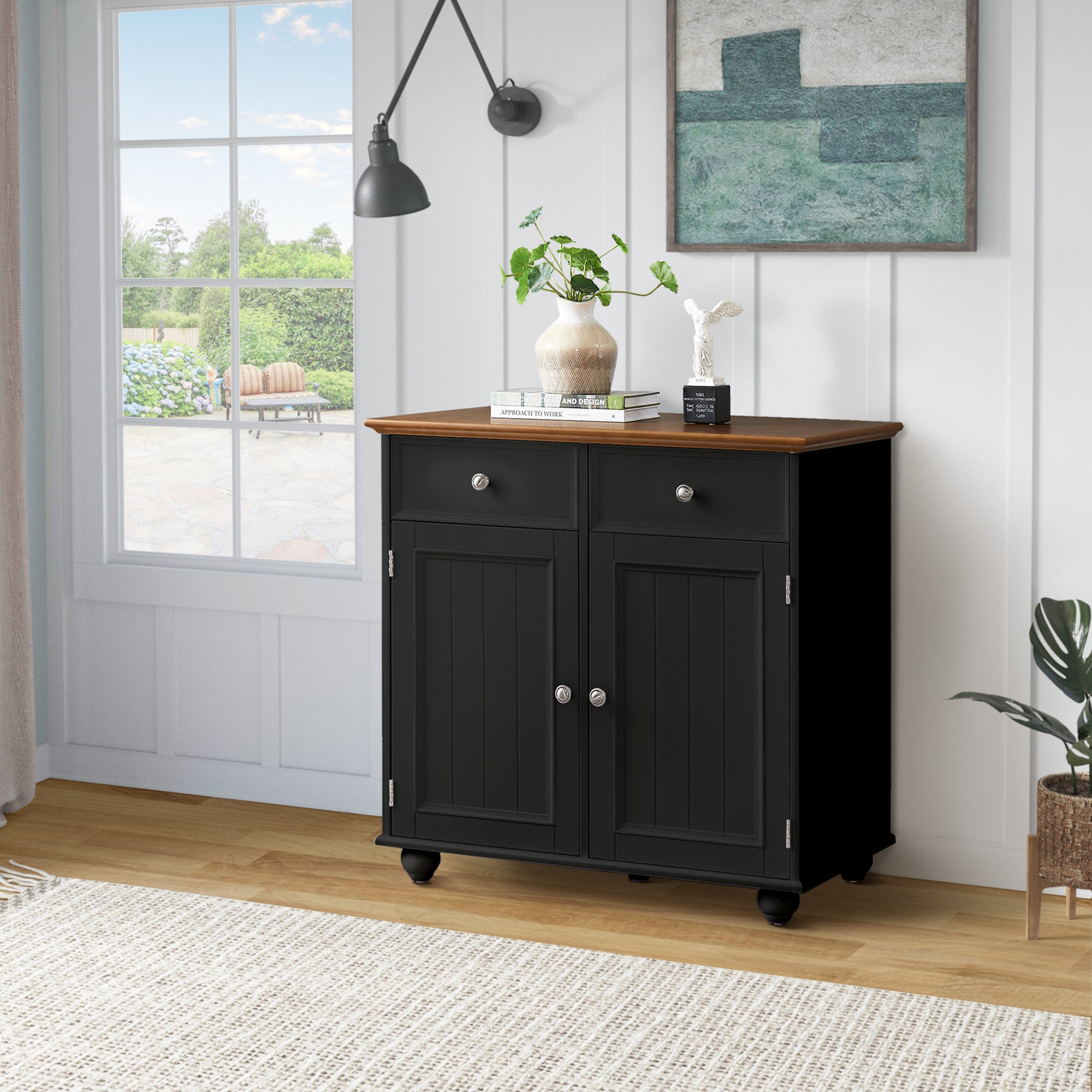 32" Wide Wood 2 Drawers Storage Sideboard with Adjustable Shelves
