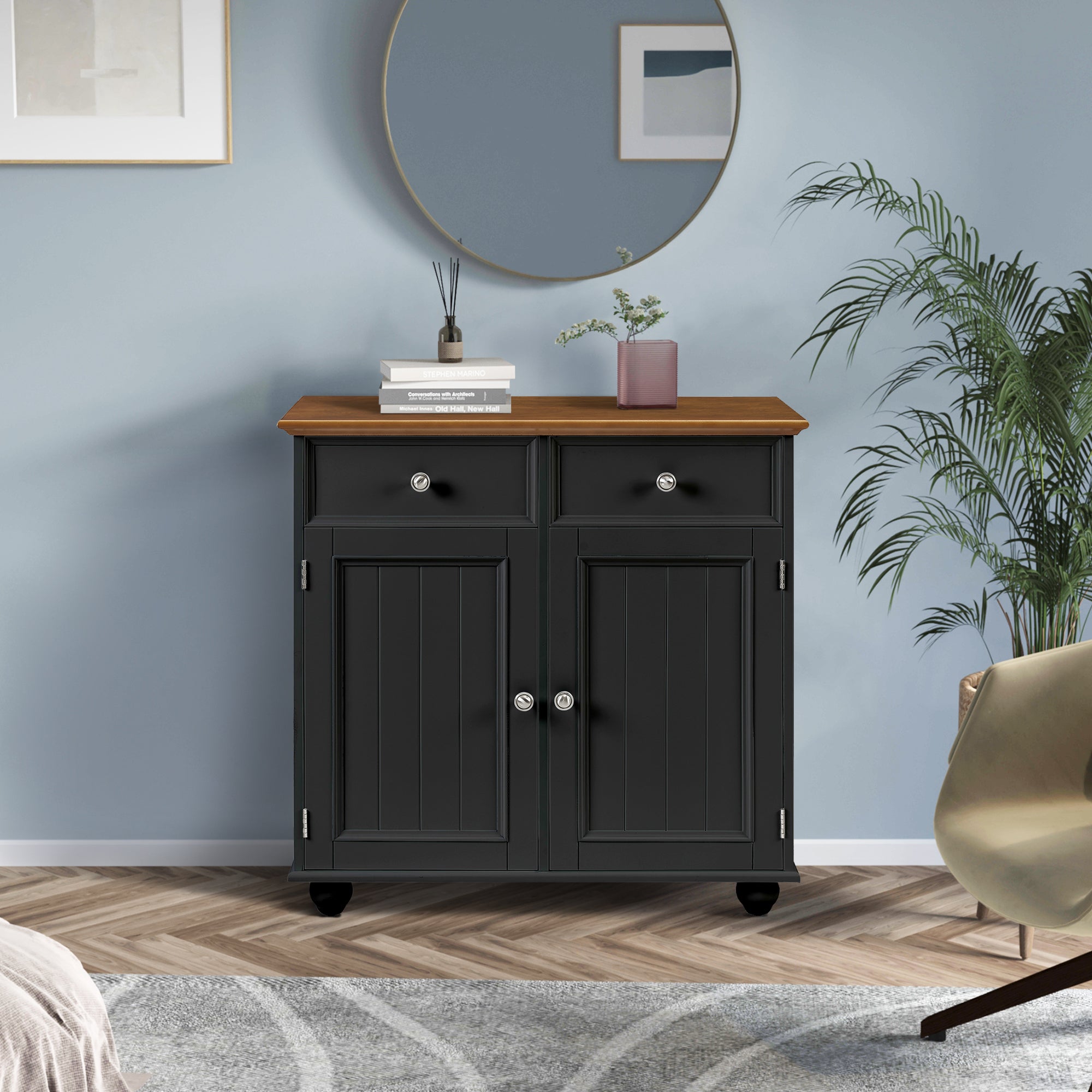 32" Wide Wood 2 Drawers Storage Sideboard with Adjustable Shelves