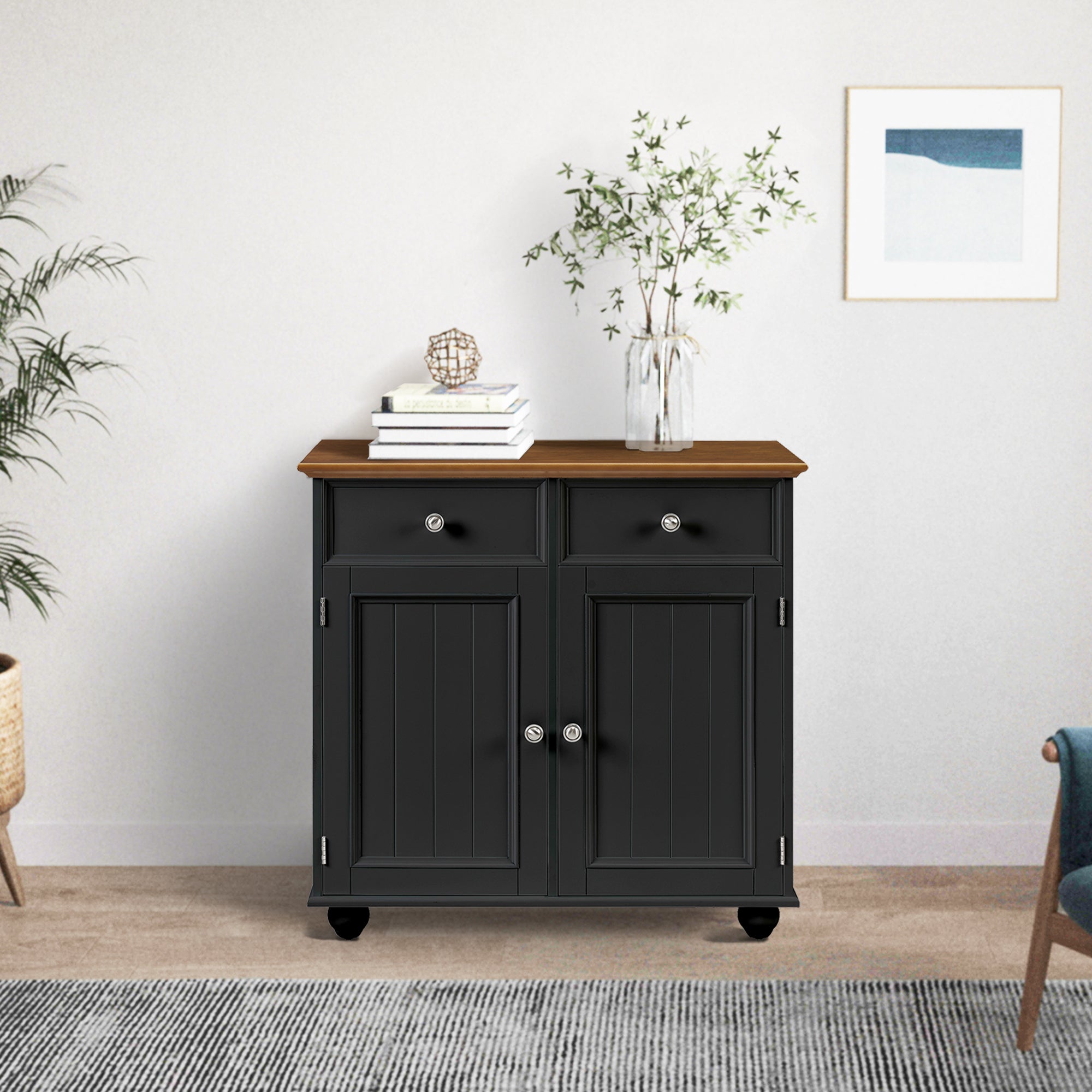 32" Wide Wood 2 Drawers Storage Sideboard with Adjustable Shelves