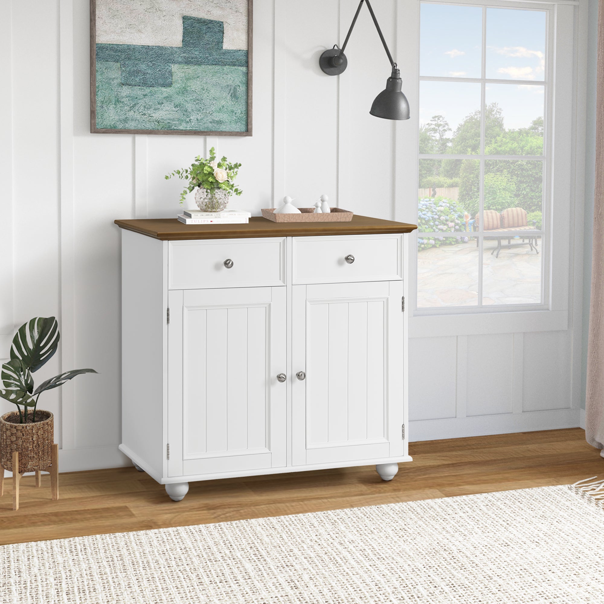 32" Wide Wood 2 Drawers Storage Sideboard with Adjustable Shelves