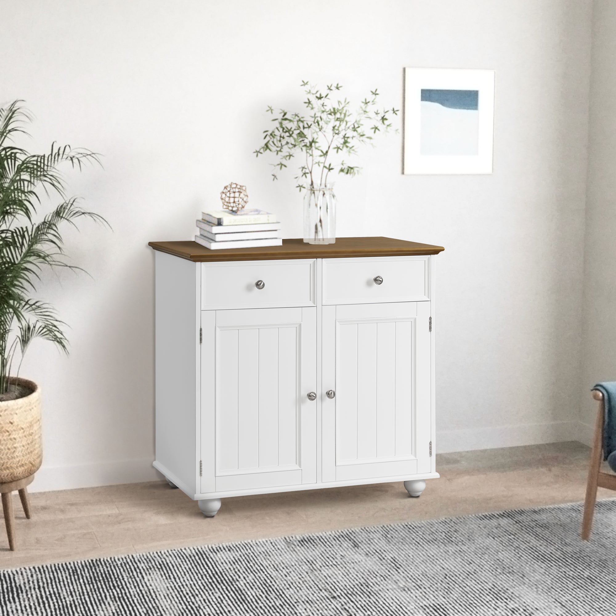 32" Wide Wood 2 Drawers Storage Sideboard with Adjustable Shelves