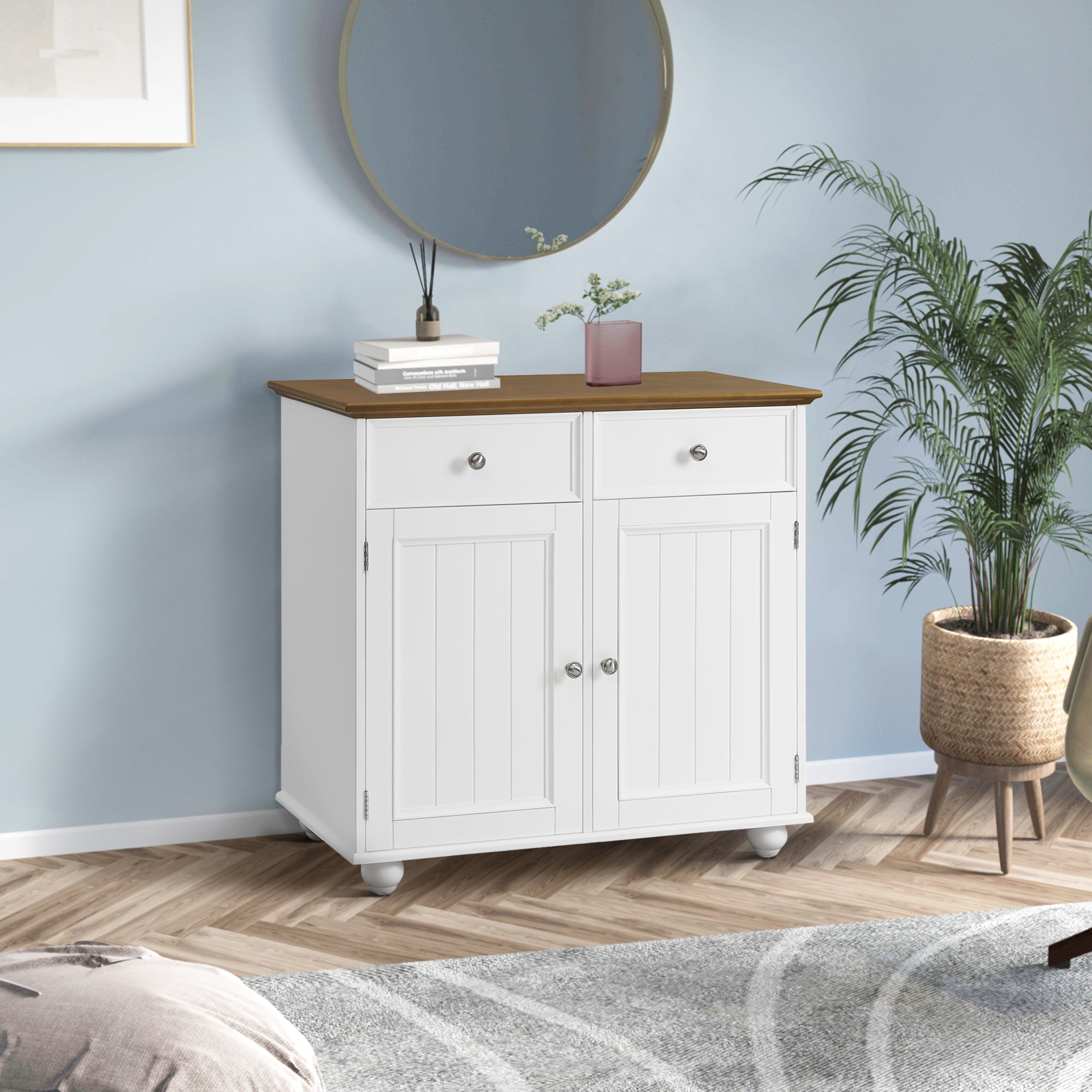 32" Wide Wood 2 Drawers Storage Sideboard with Adjustable Shelves
