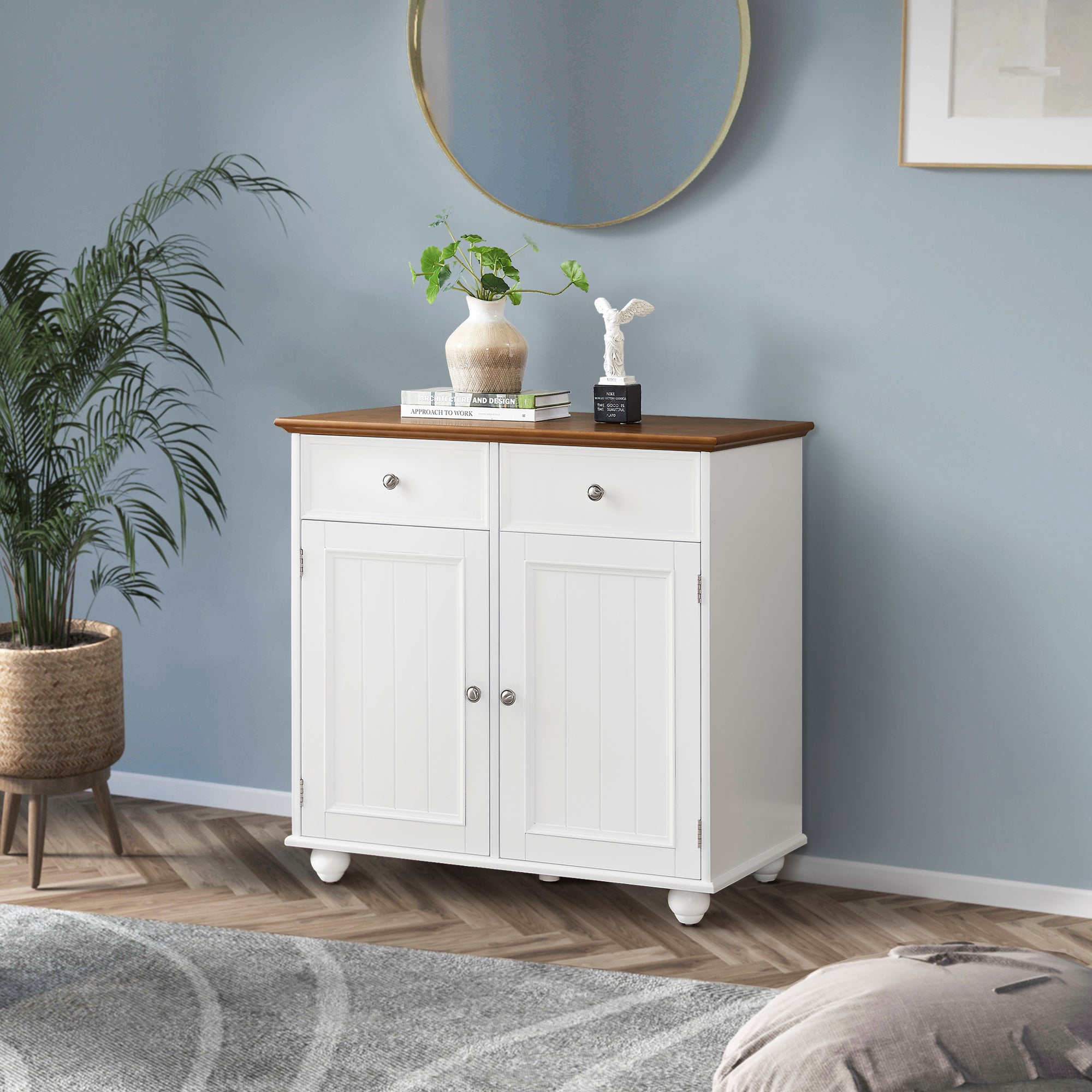 32" Wide Wood 2 Drawers Storage Sideboard with Adjustable Shelves