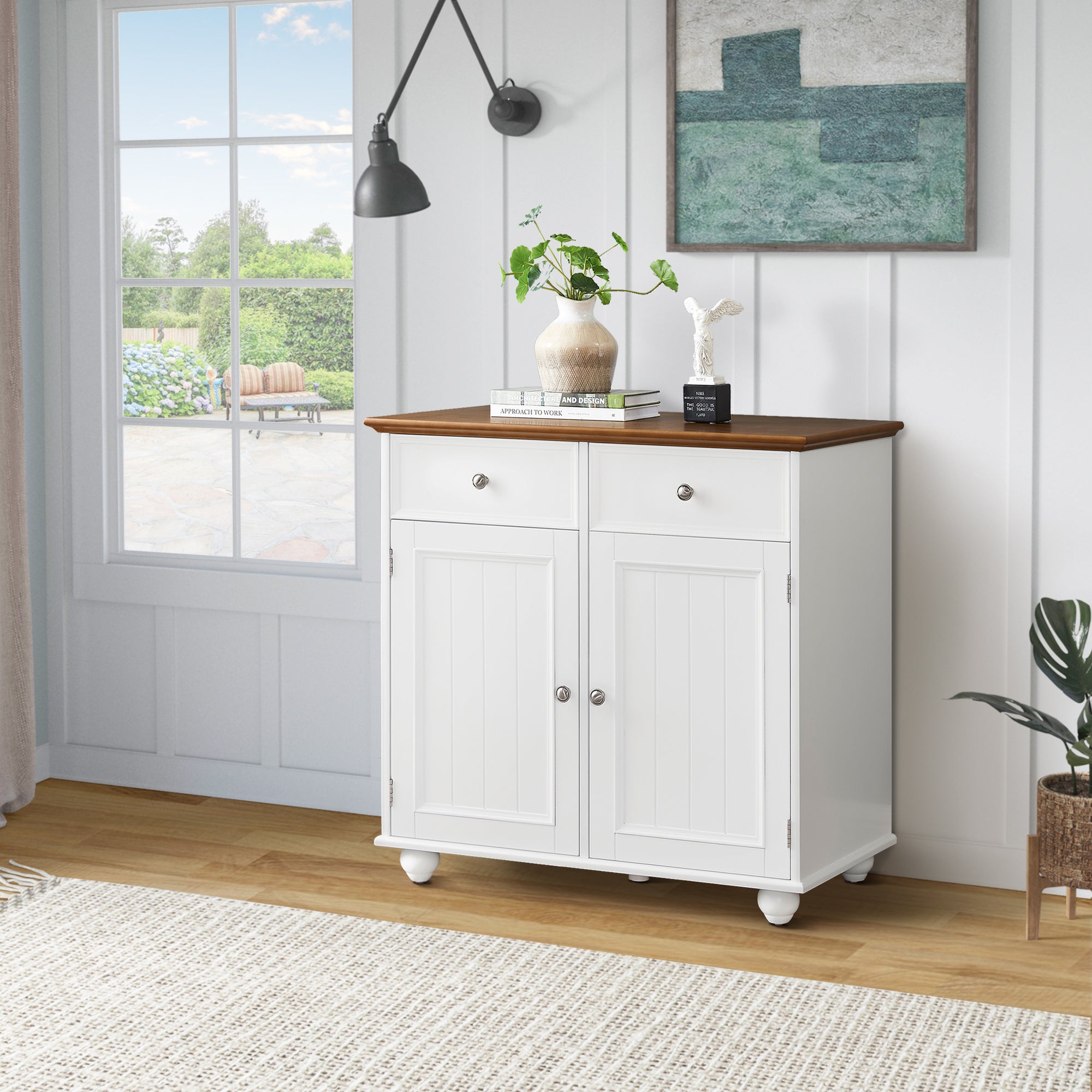 32" Wide Wood 2 Drawers Storage Sideboard with Adjustable Shelves