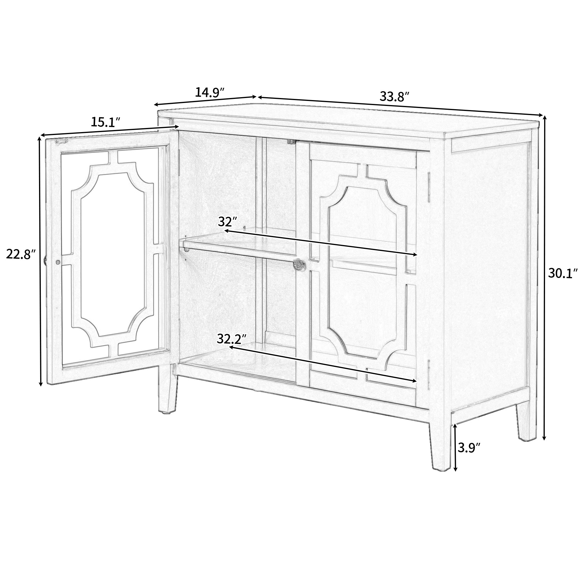 Wood Double Glass Door Accent Cabinet