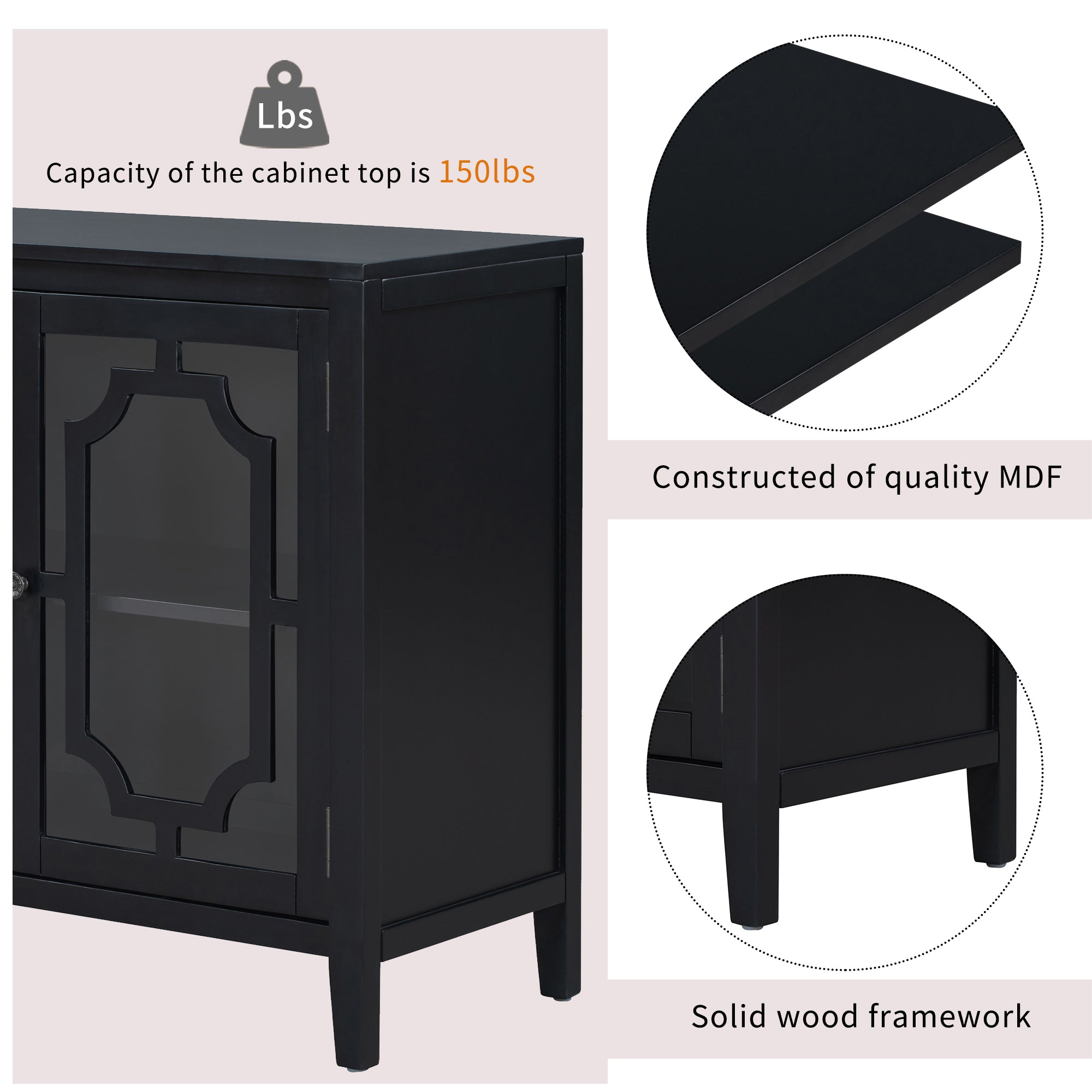 Wood Double Glass Door Accent Cabinet