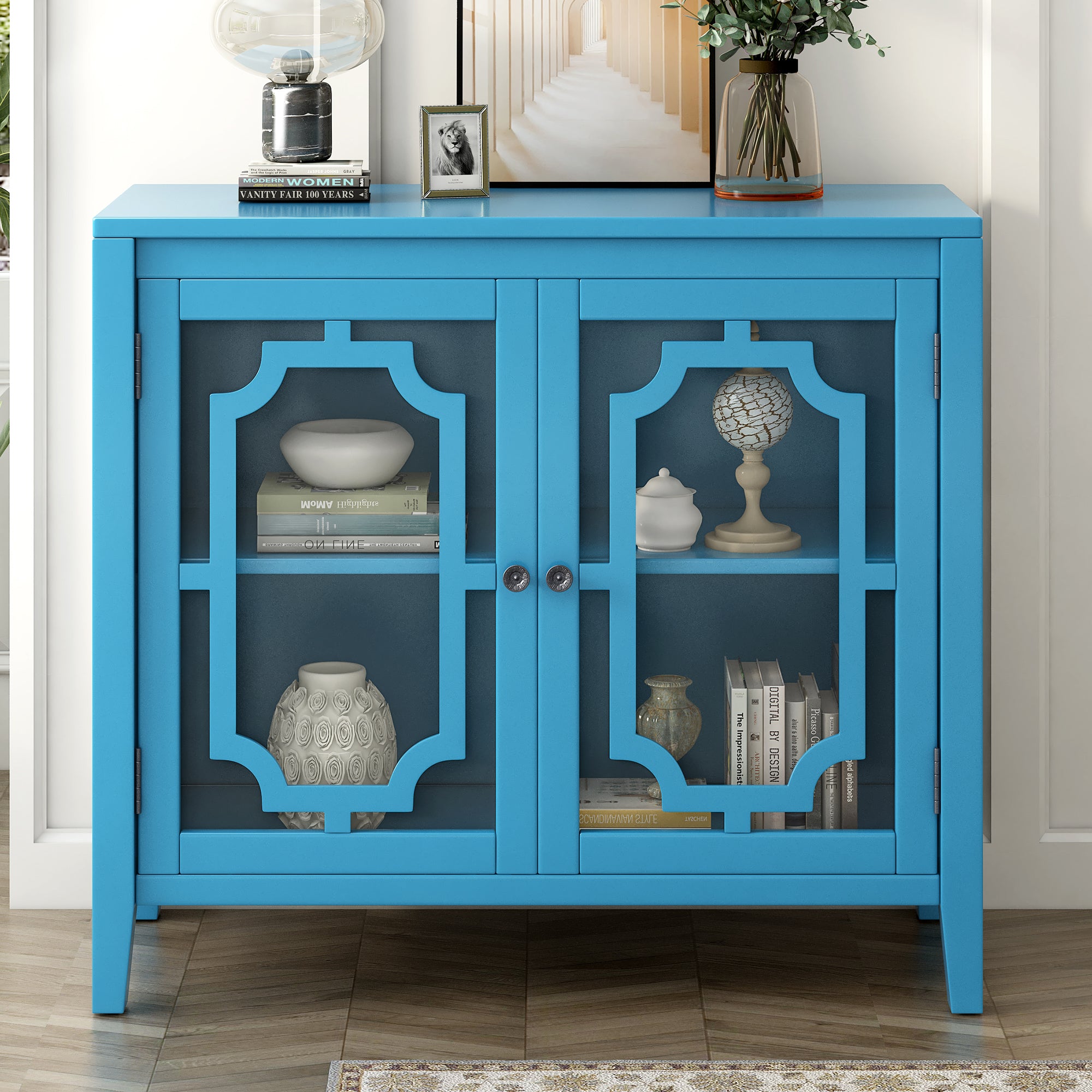 Wood Double Glass Door Accent Cabinet