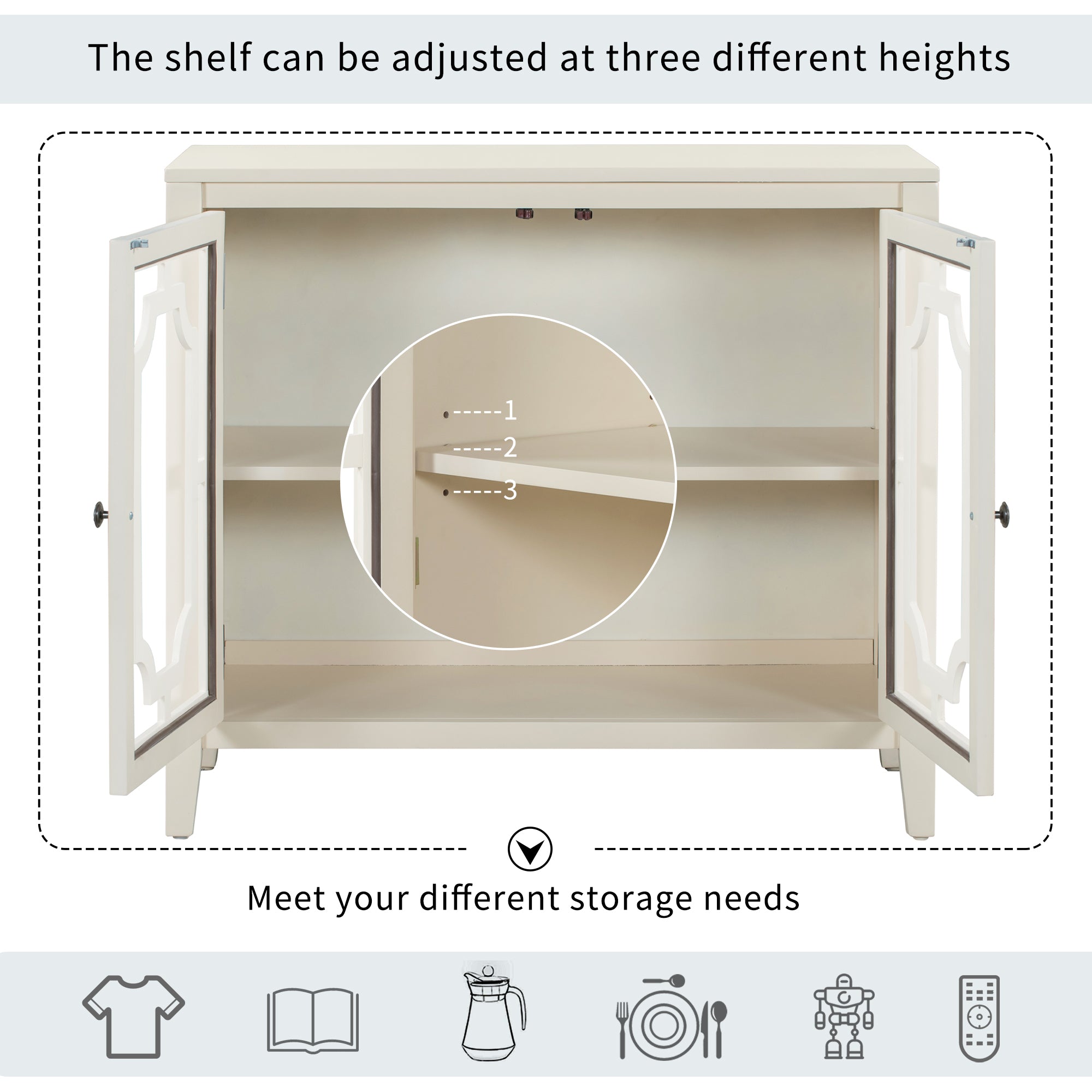 Wood Double Glass Door Accent Cabinet