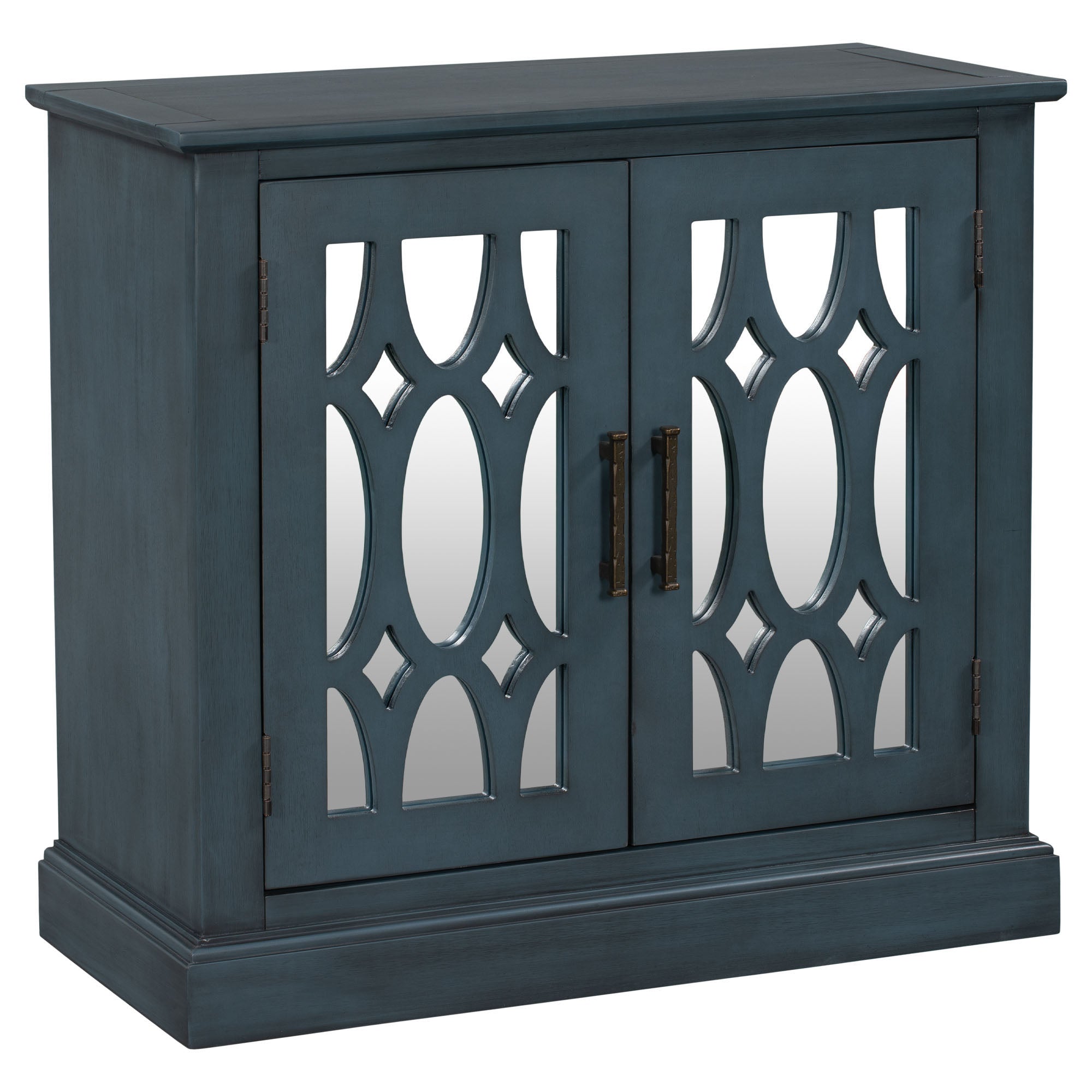 Wood Double Decorative Mirror Door Accent Cabinet