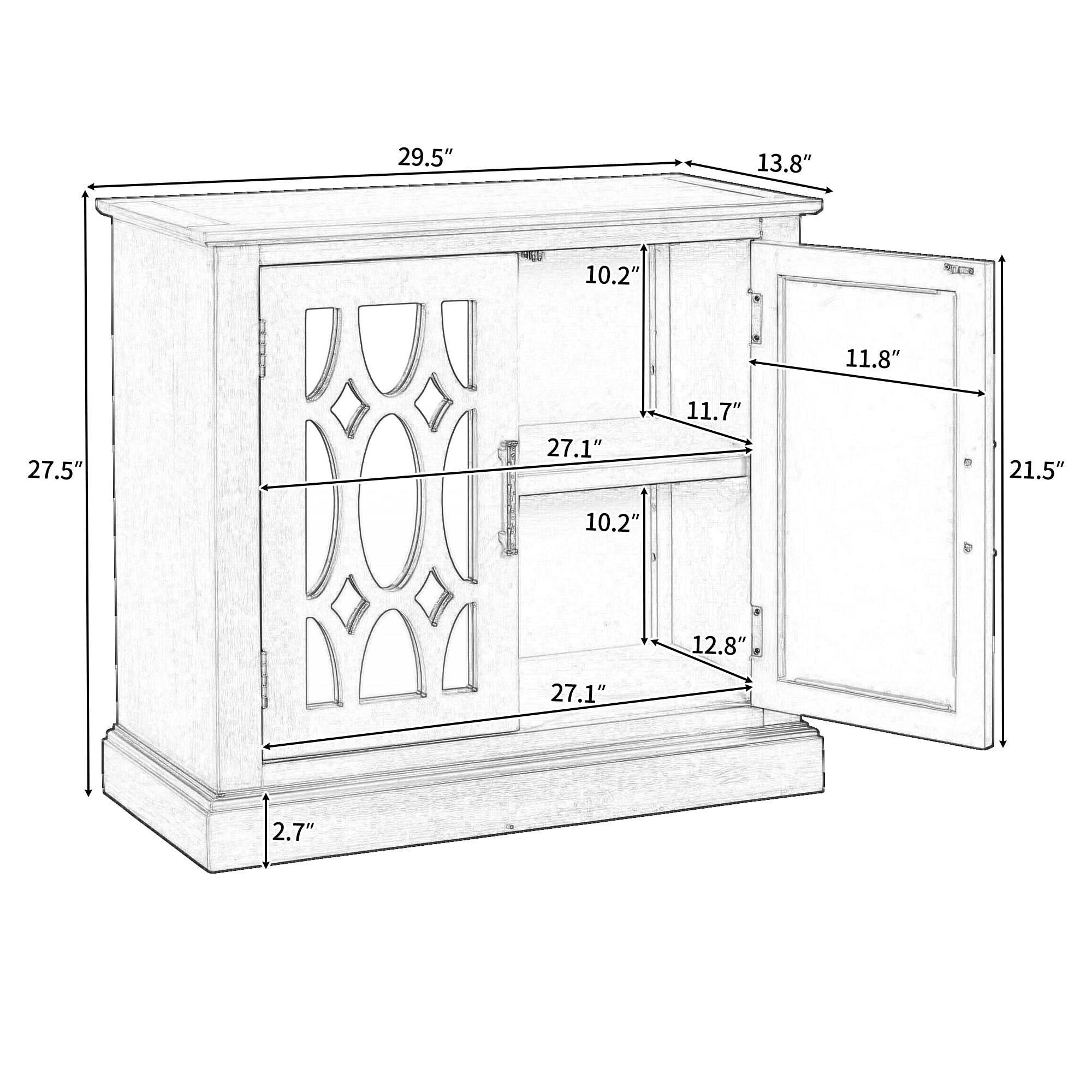 Wood Double Decorative Mirror Door Accent Cabinet