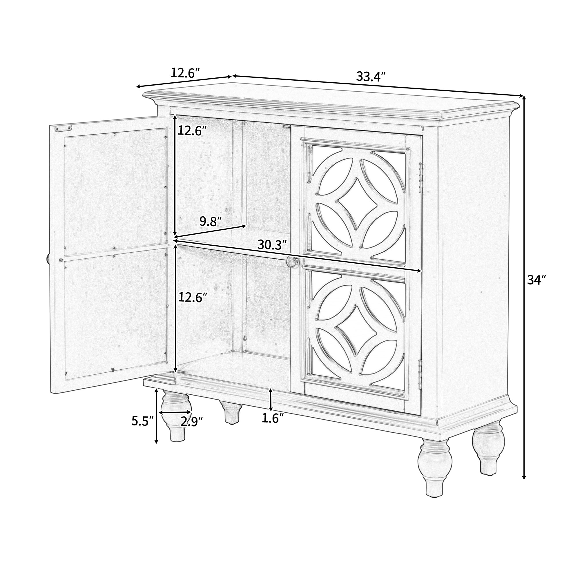 Wood Double Mirrored Door Accent Cabinet with Adjustable Shelf