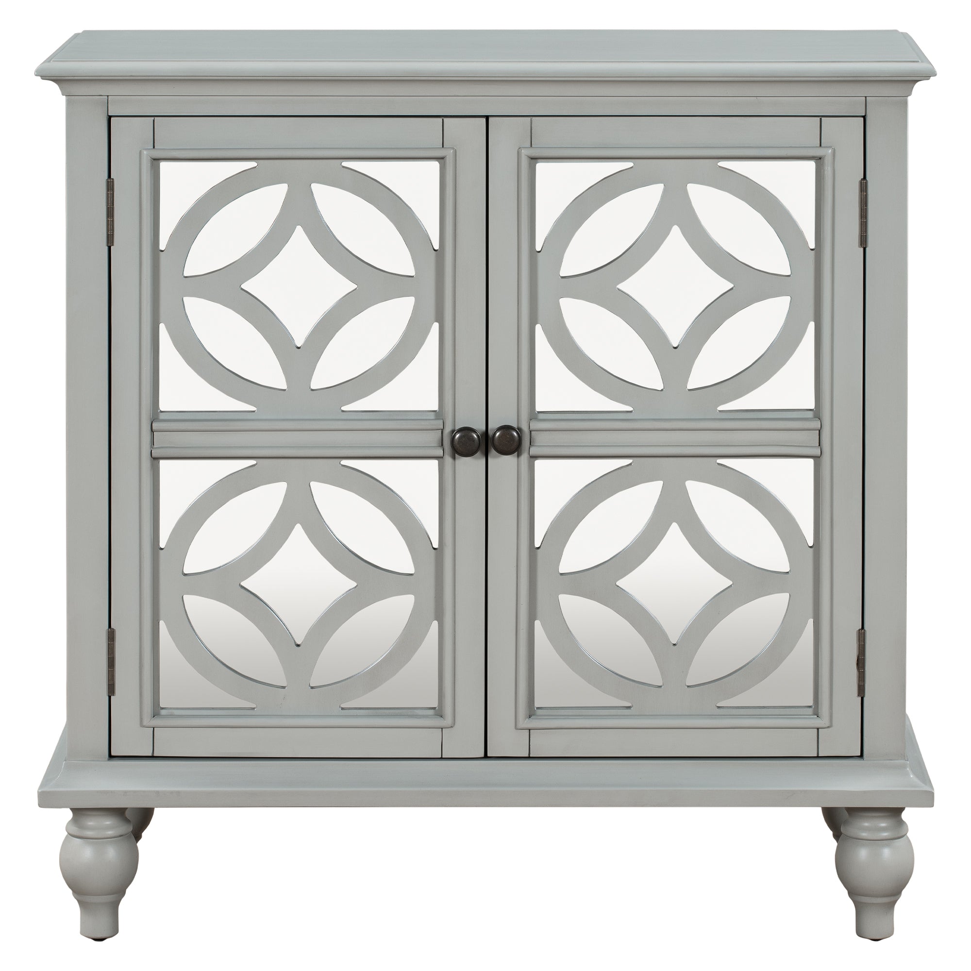 Wood Double Mirrored Door Accent Cabinet with Adjustable Shelf