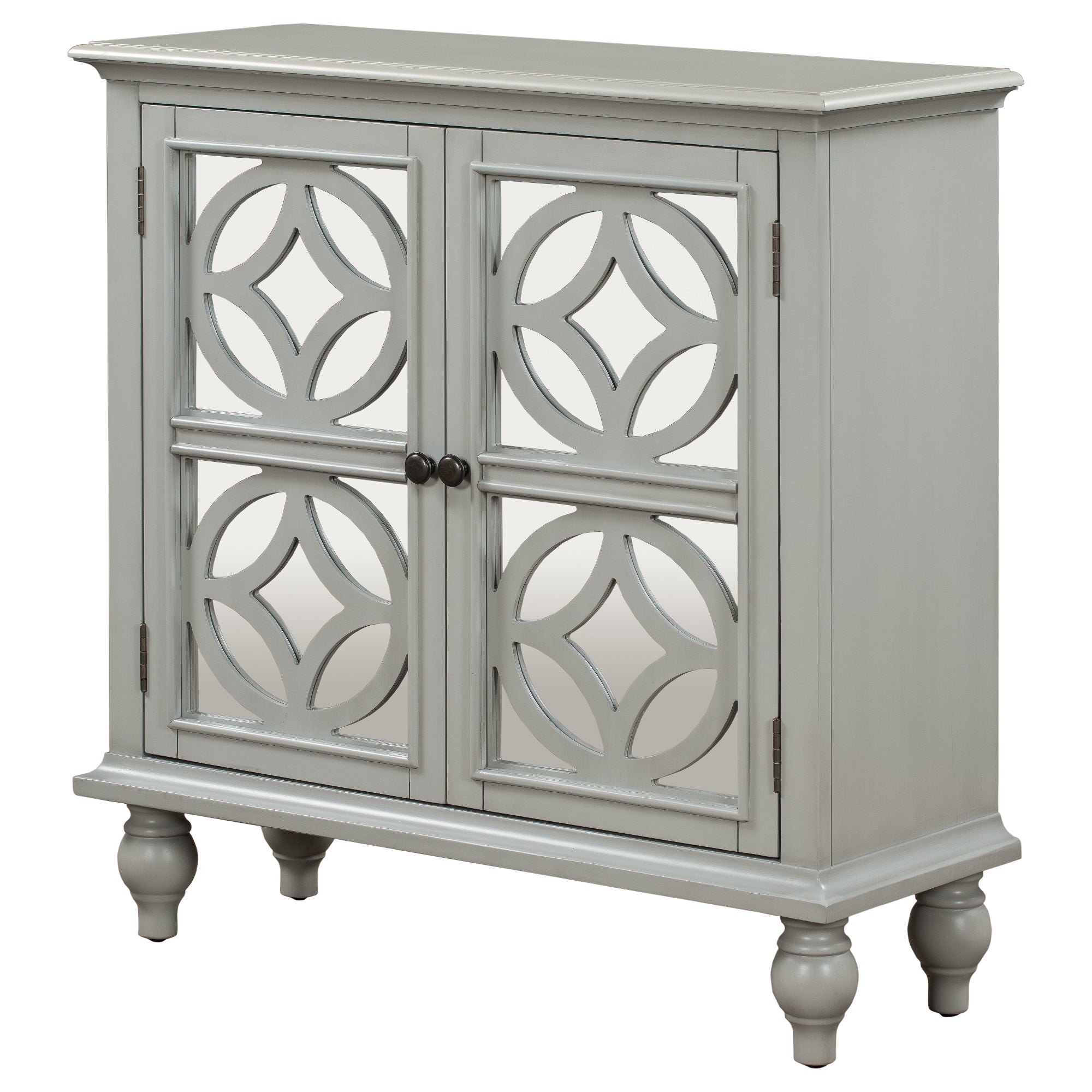 Wood Double Mirrored Door Accent Cabinet with Adjustable Shelf