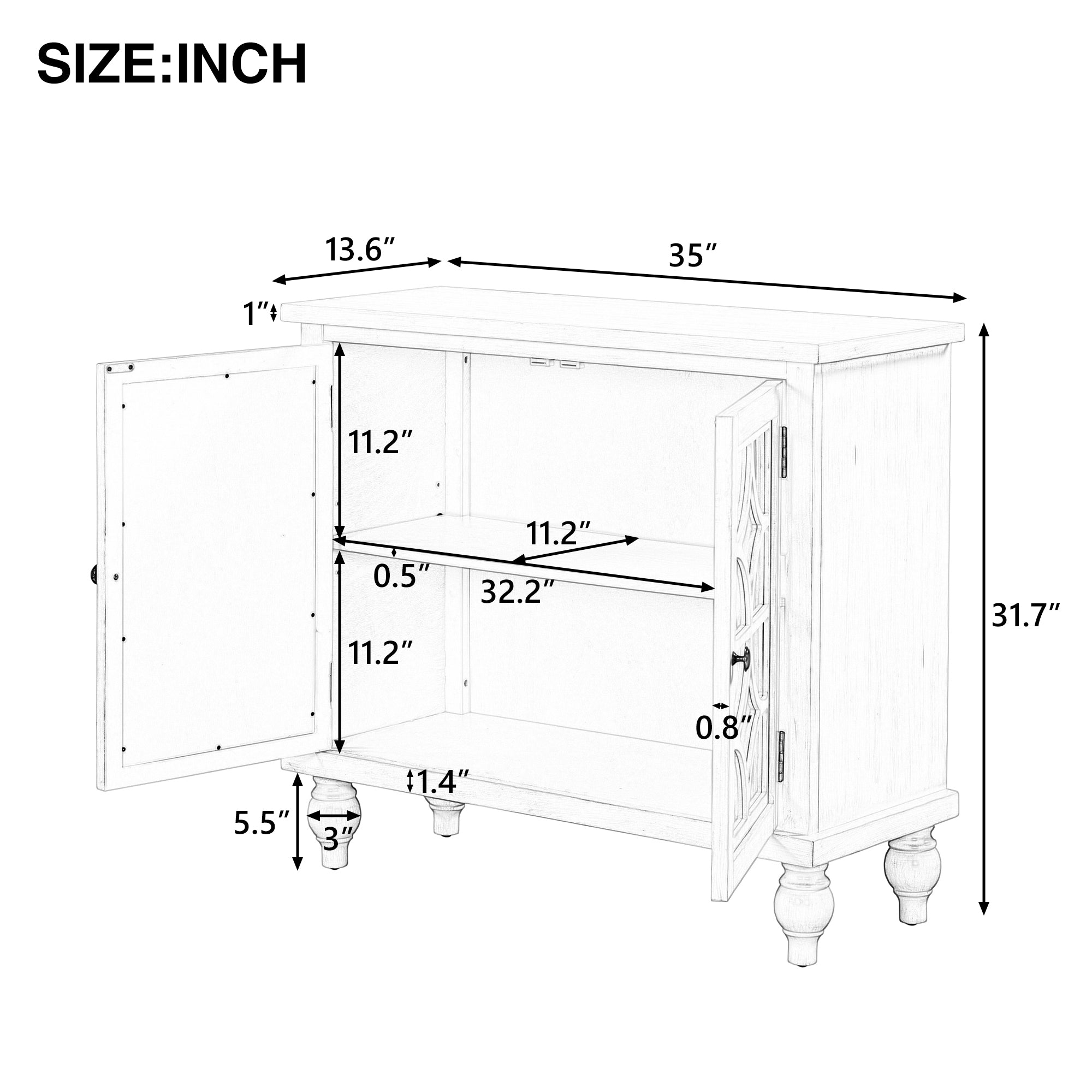 Wood Double Mirrored Door Accent Cabinet with Adjustable Shelf