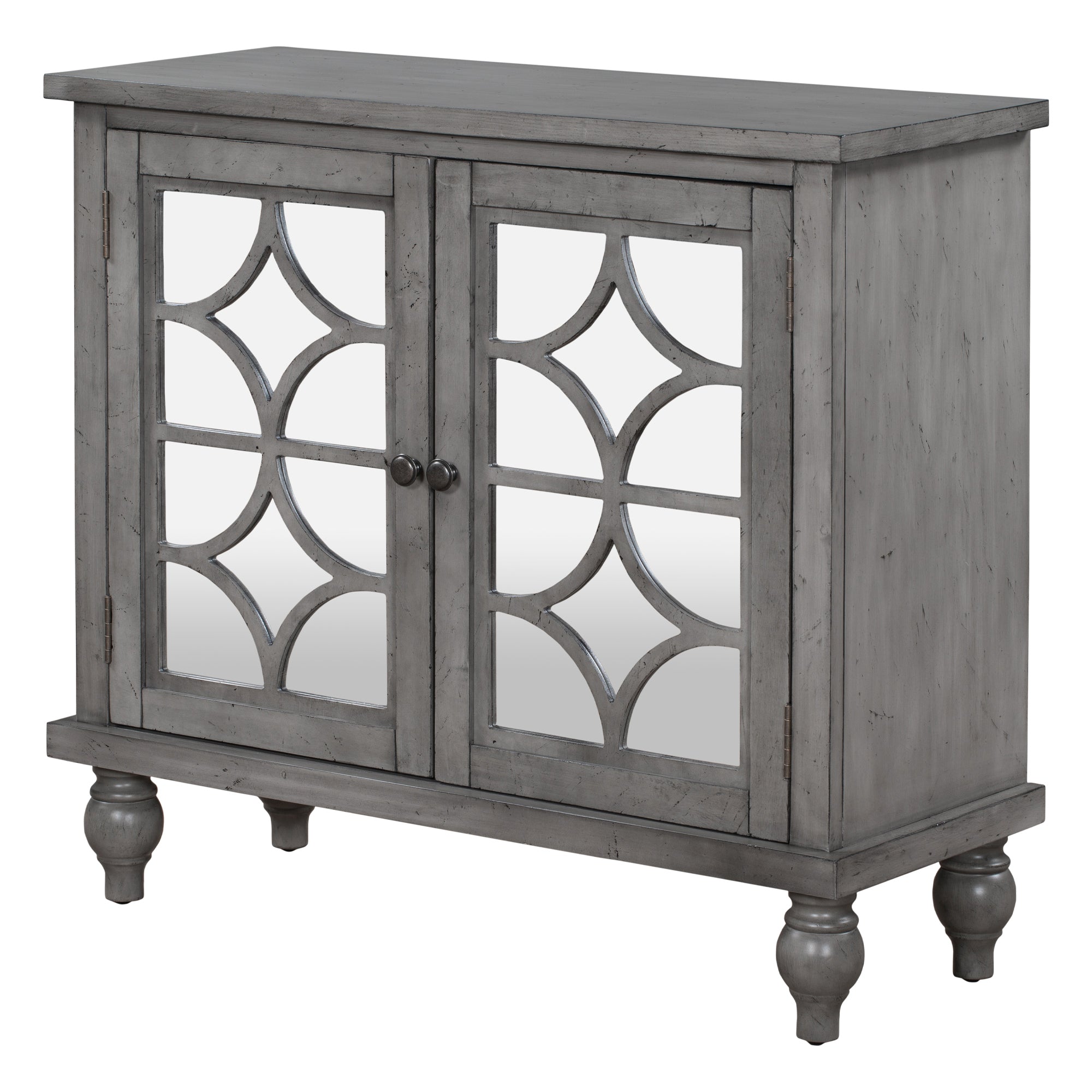 Wood Double Mirrored Door Accent Cabinet with Adjustable Shelf