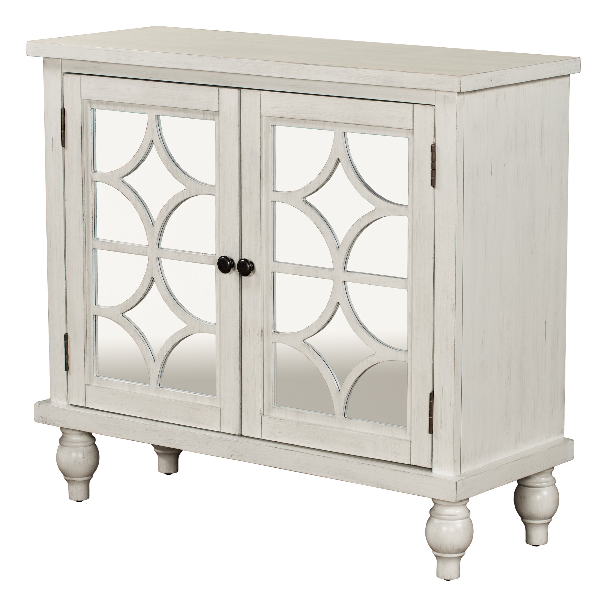 Wood Double Mirrored Door Accent Cabinet with Adjustable Shelf