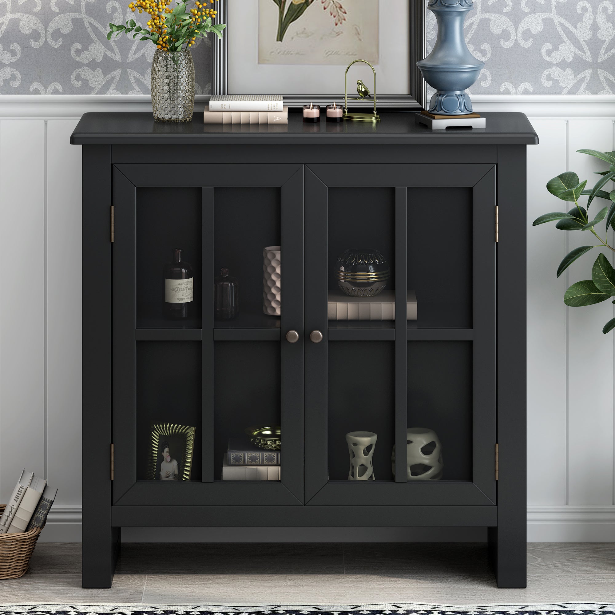 Wood Double Door Accent Cabinet with Adjustable Shelf