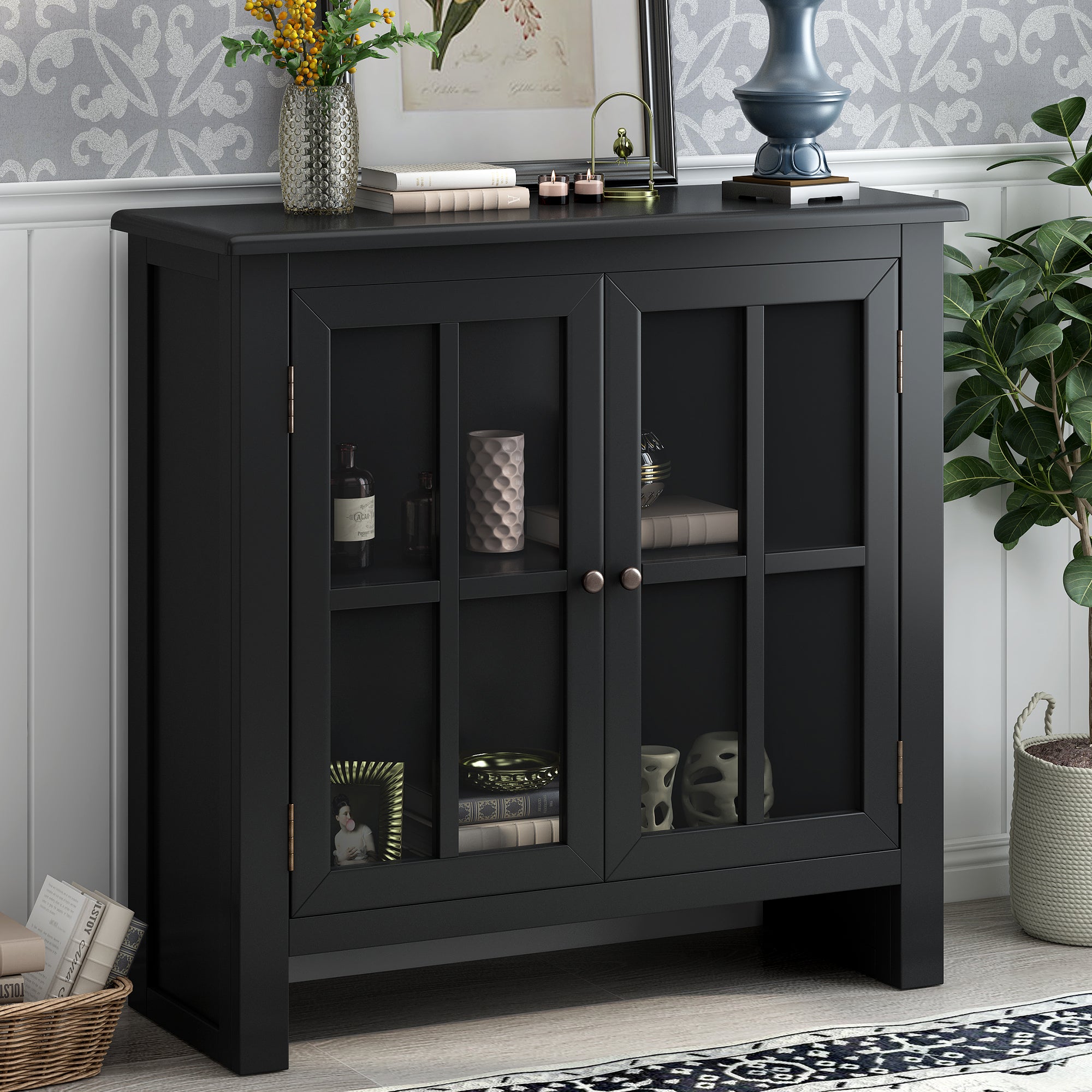 Wood Double Door Accent Cabinet with Adjustable Shelf