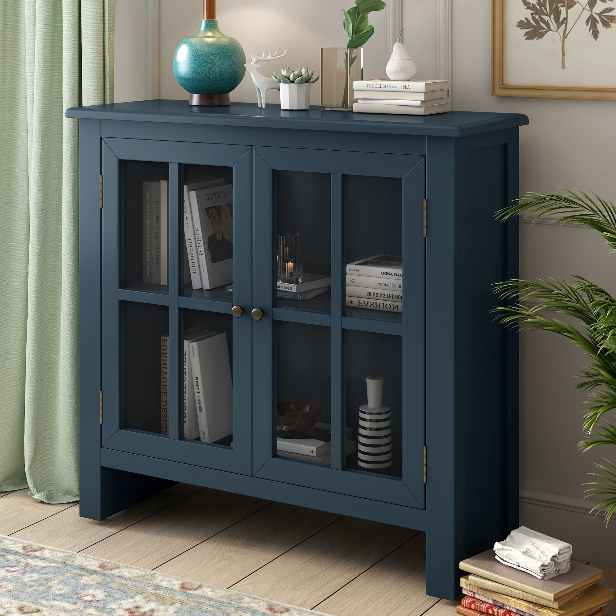 Wood Double Door Accent Cabinet with Adjustable Shelf