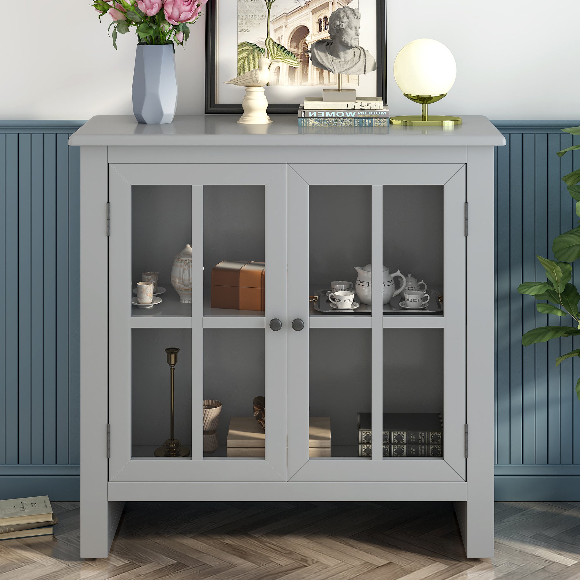 Wood Double Door Accent Cabinet with Adjustable Shelf